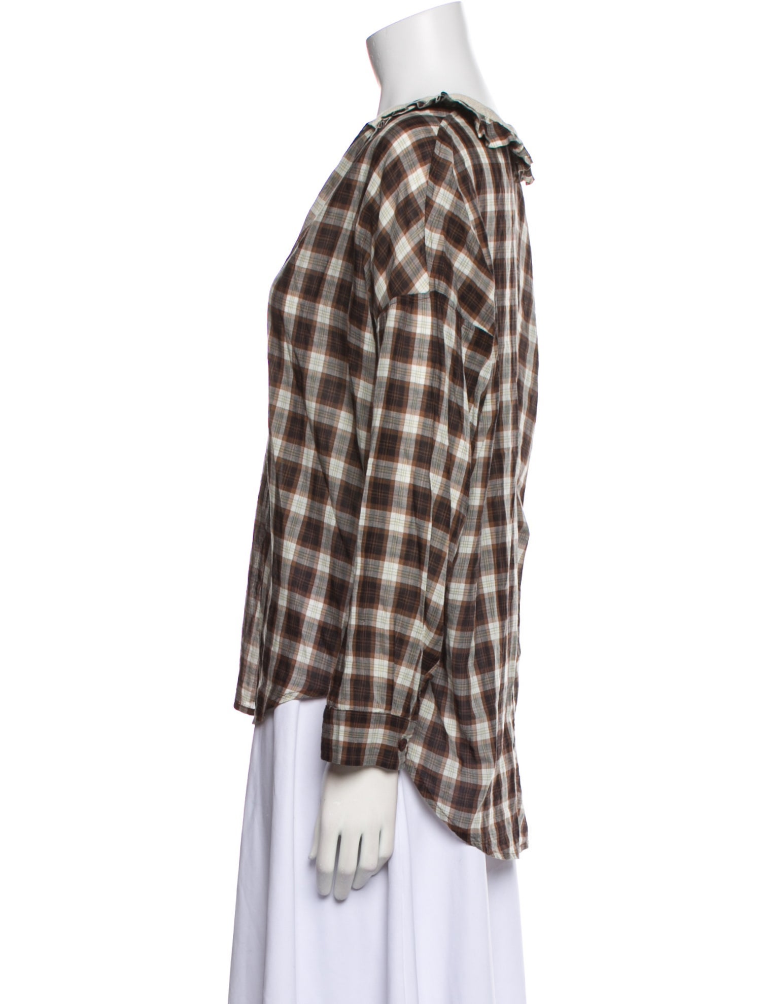 A Shirt Thing Plaid Print V-Neck Button-Up Top