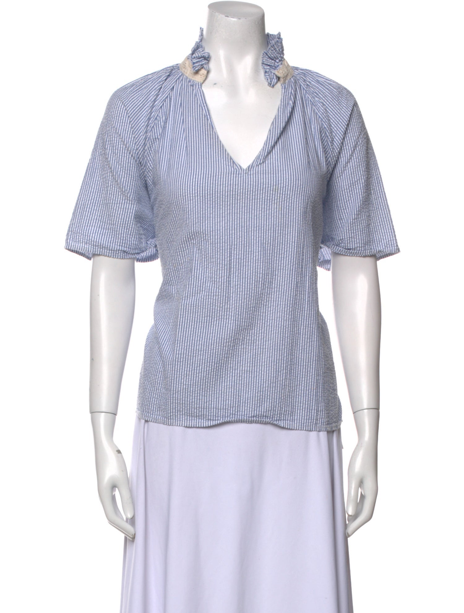 A Shirt Thing Striped V-Neck Button-Up Top