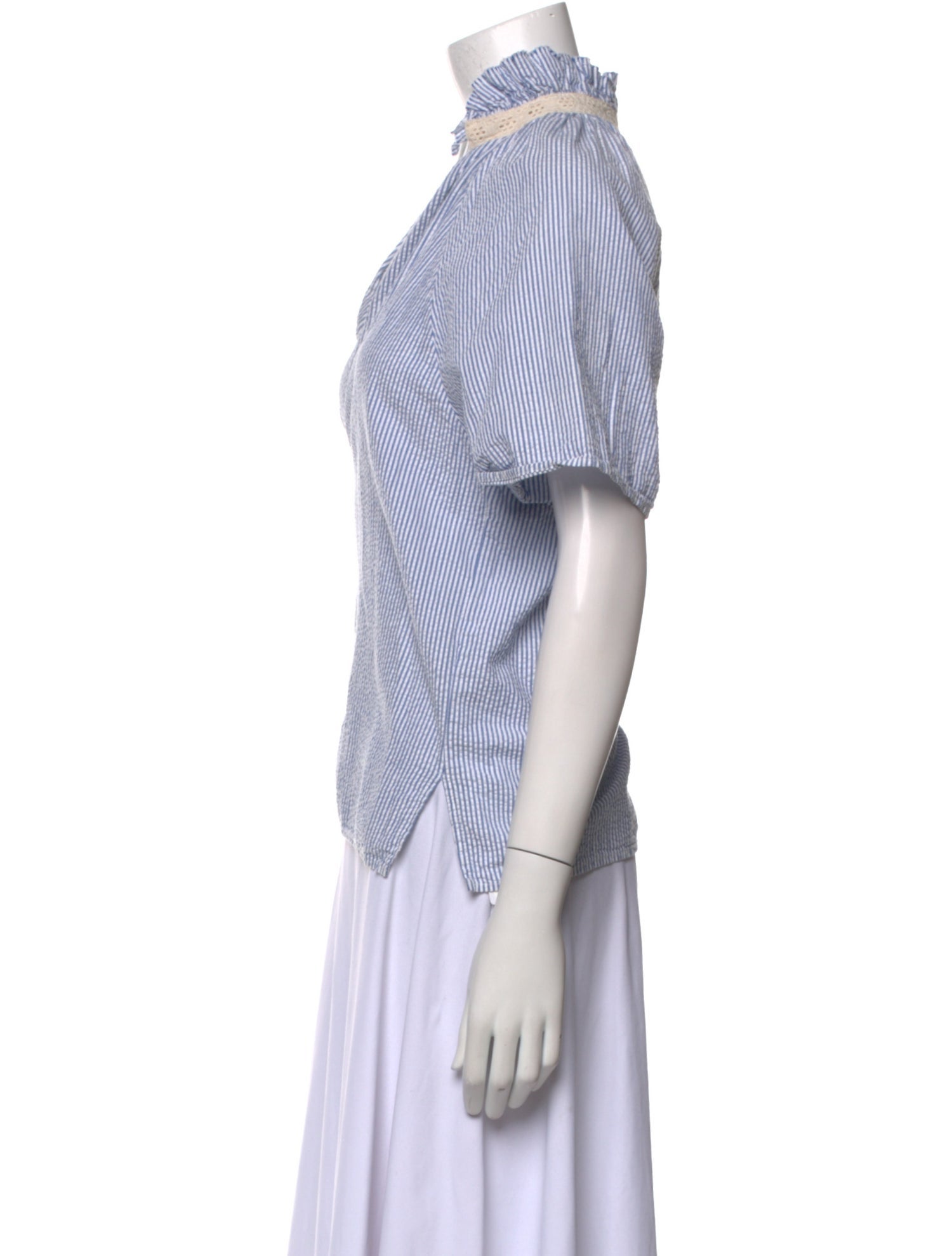 A Shirt Thing Striped V-Neck Button-Up Top