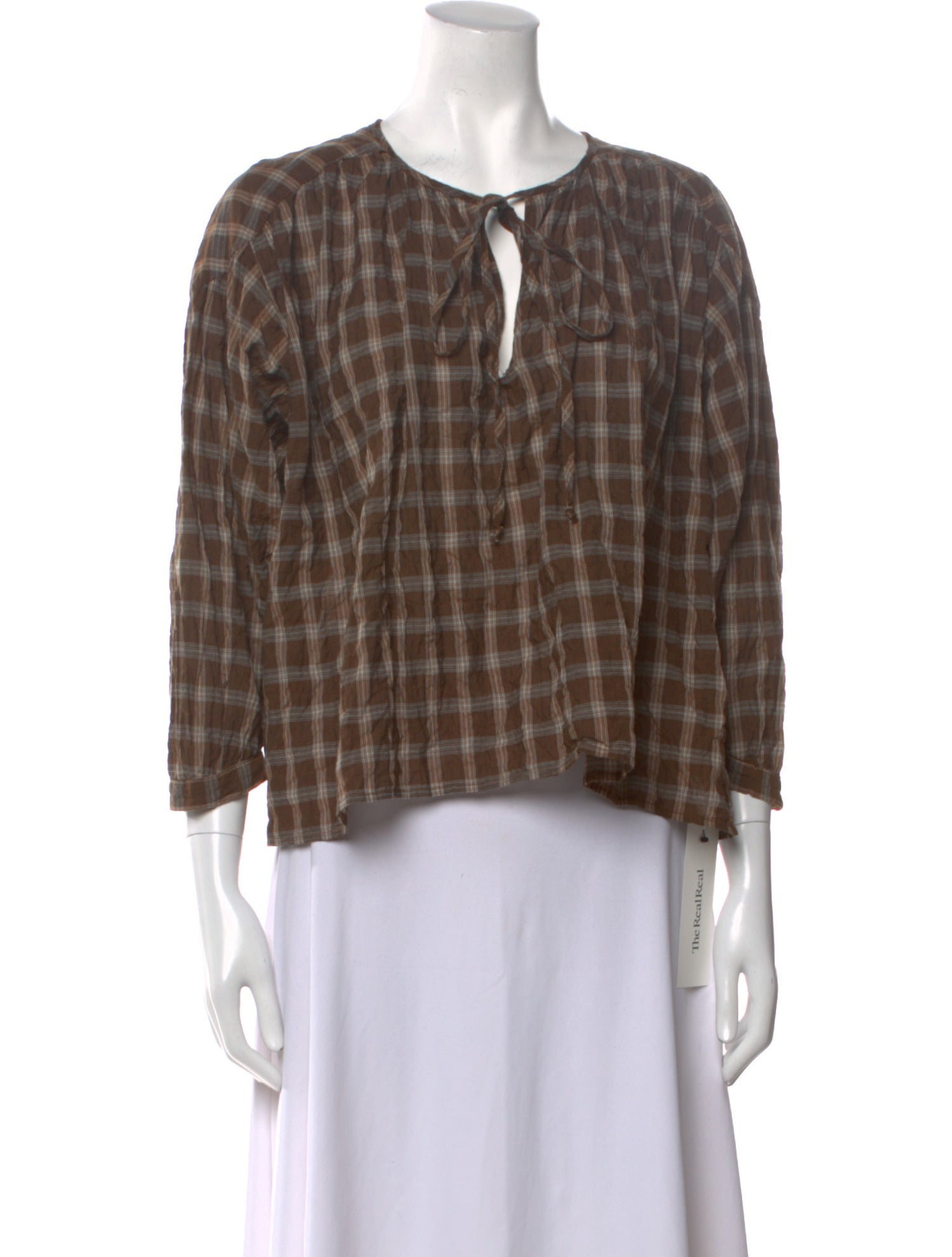 A Shirt Thing Plaid Print Crew Neck Blouse