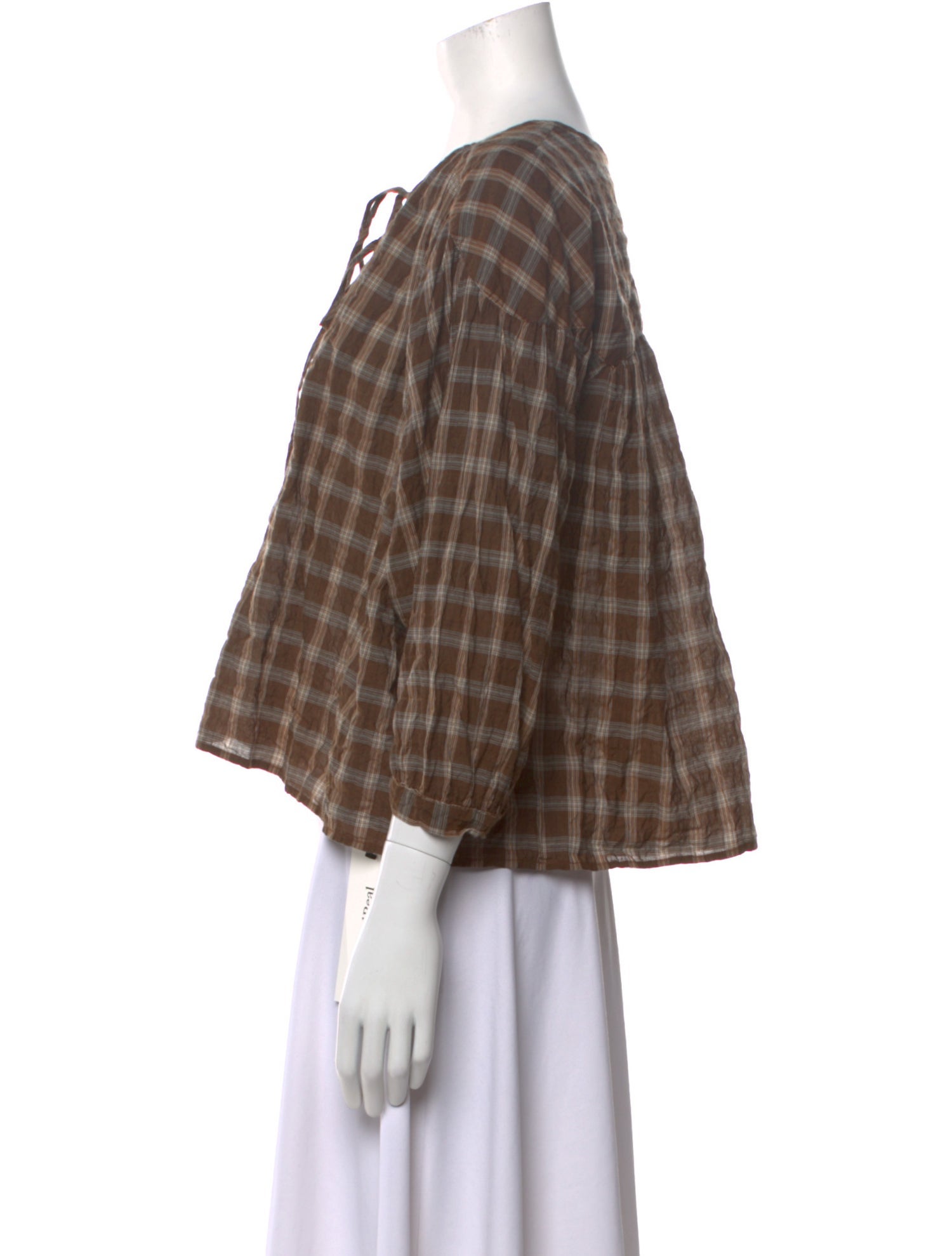 A Shirt Thing Plaid Print Crew Neck Blouse