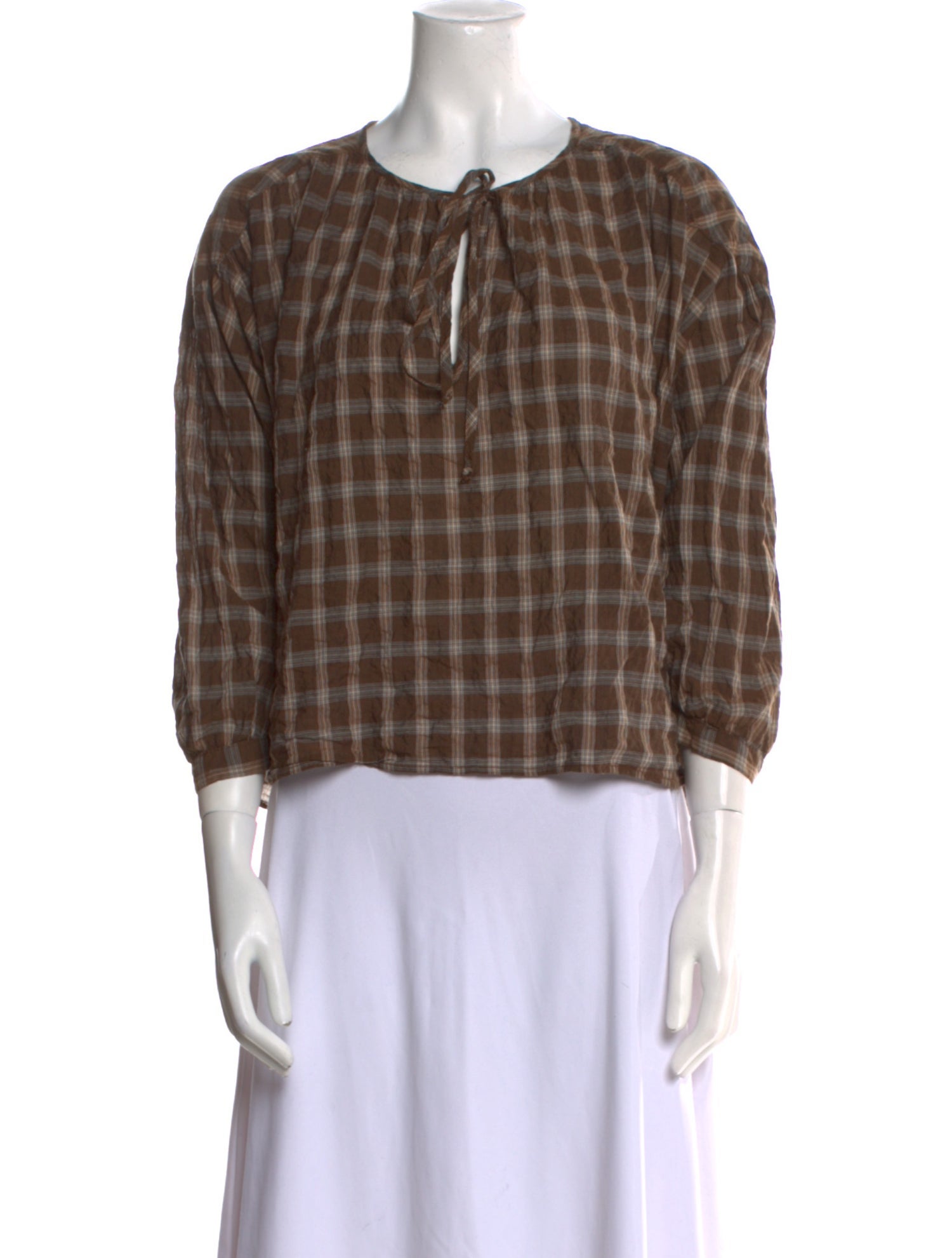 A Shirt Thing Plaid Print Crew Neck Blouse