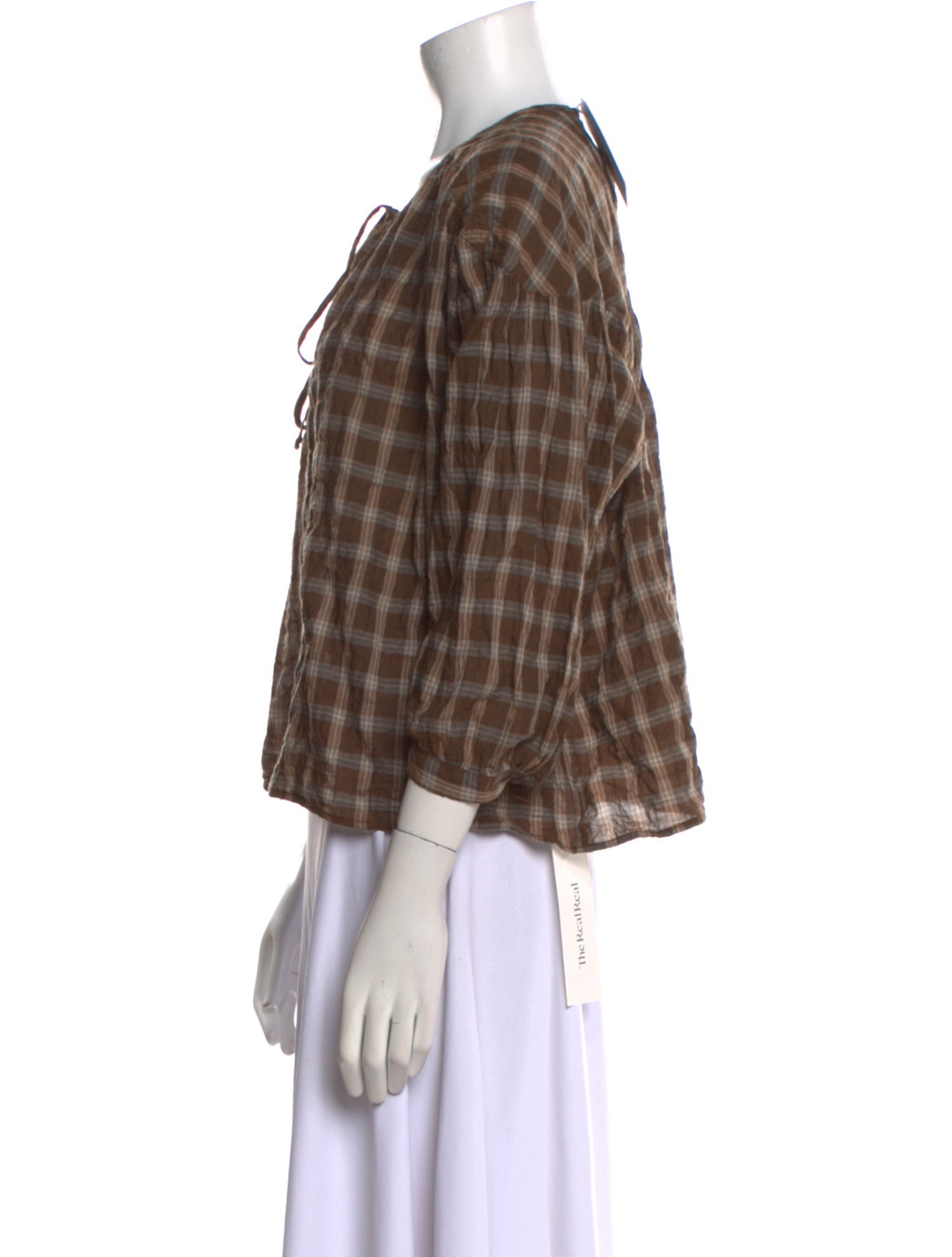 A Shirt Thing Plaid Print Crew Neck Blouse