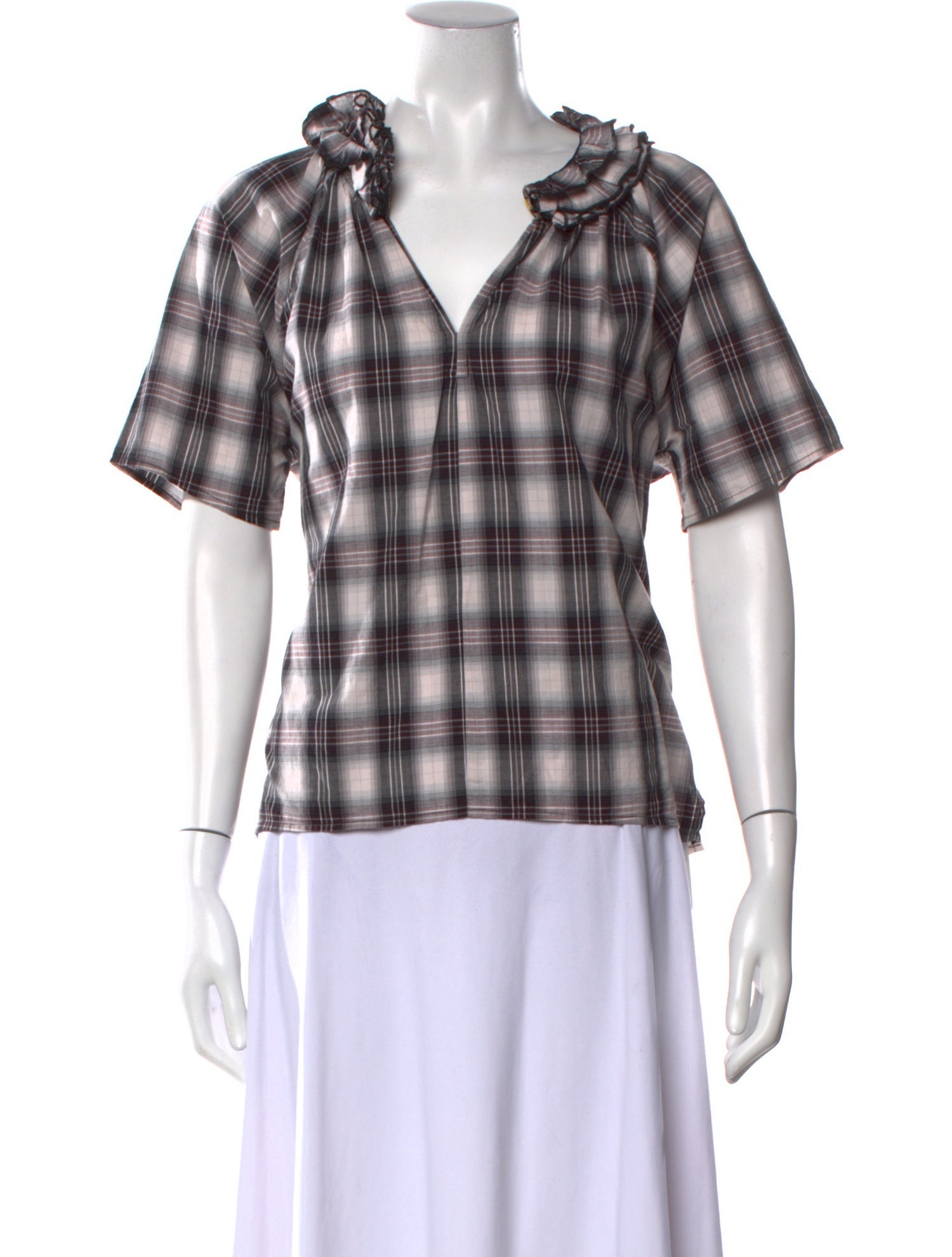 A Shirt Thing Plaid Print Short Sleeve Blouse