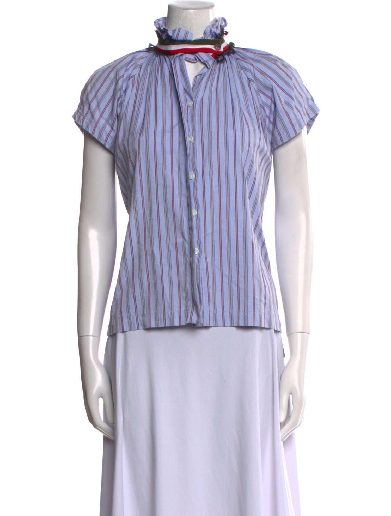 A Shirt Thing Striped Mock Neck Button-Up Top