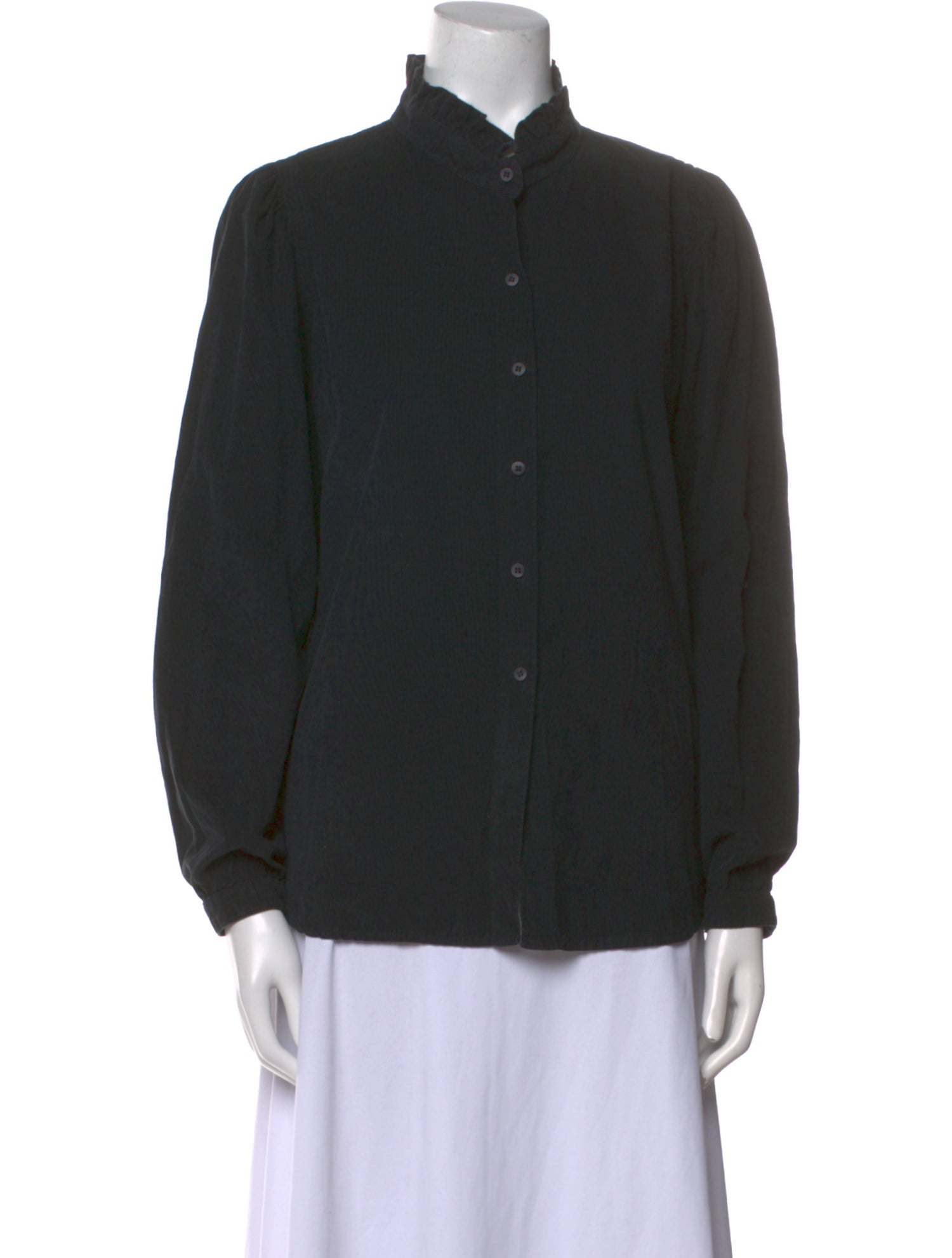 A Shirt Thing Mock Neck Long Sleeve Button-Up Top