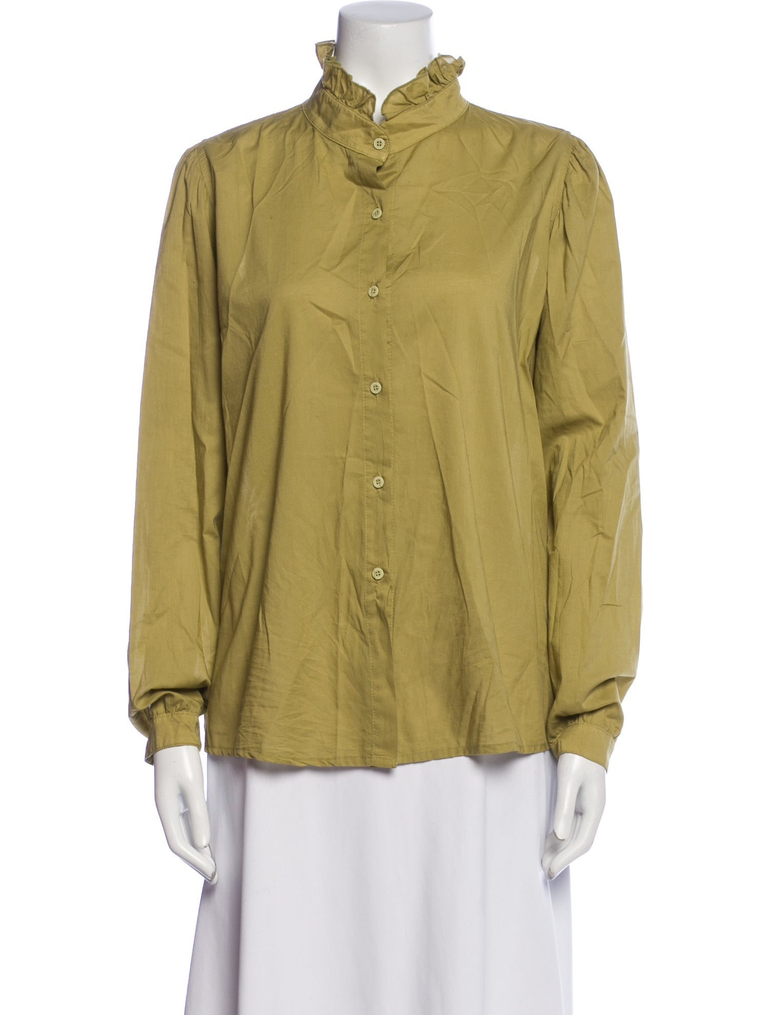 A Shirt Thing Mock Neck Long Sleeve Button-Up Top