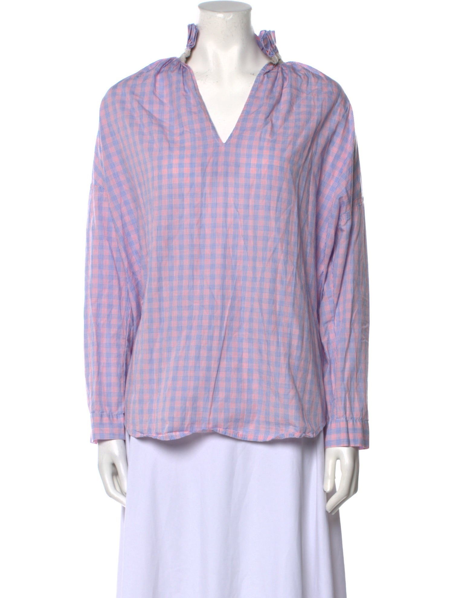A Shirt Thing Plaid Print V-Neck Button-Up Top