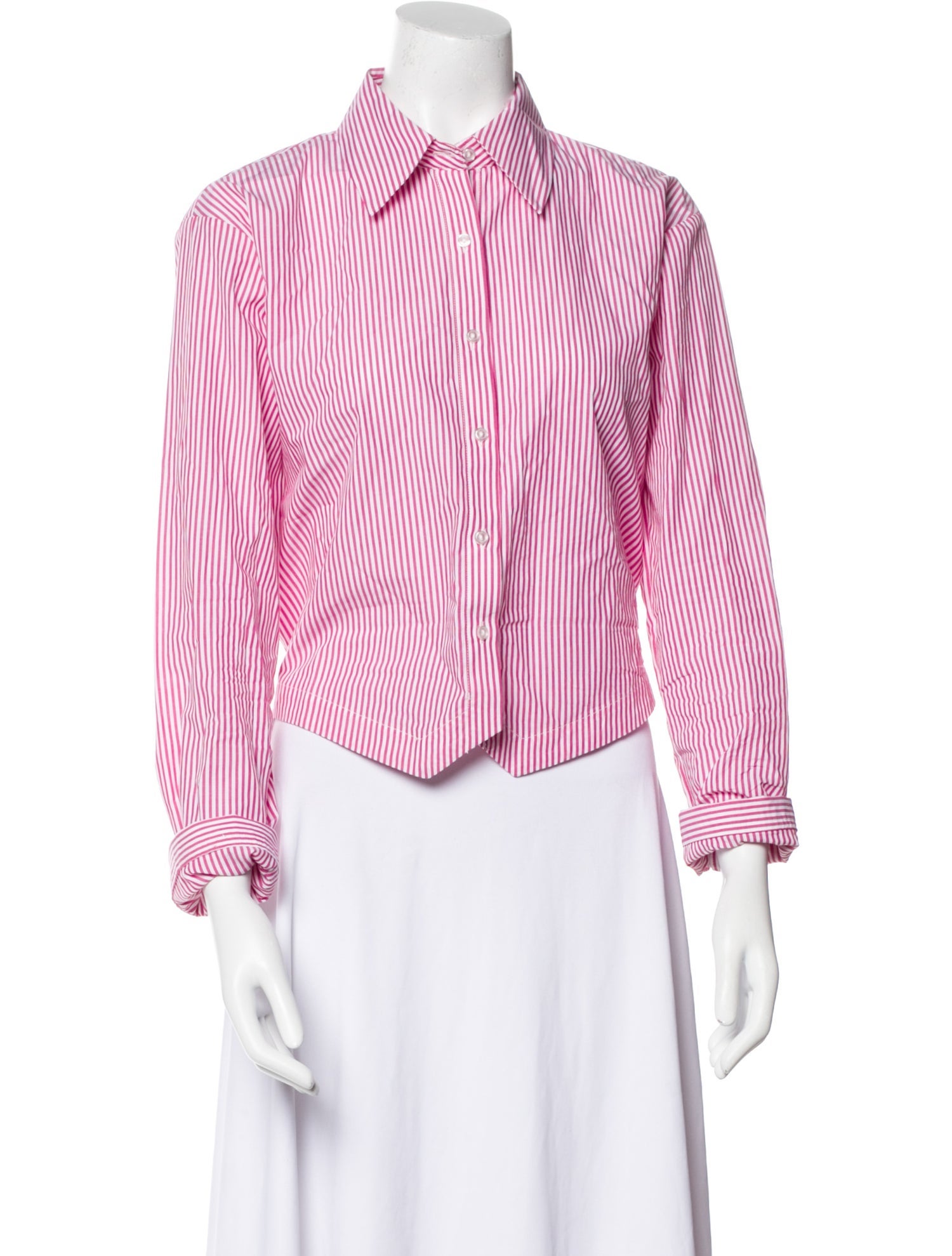A Shirt Thing Striped Three-Quarter Sleeve Button-Up Top