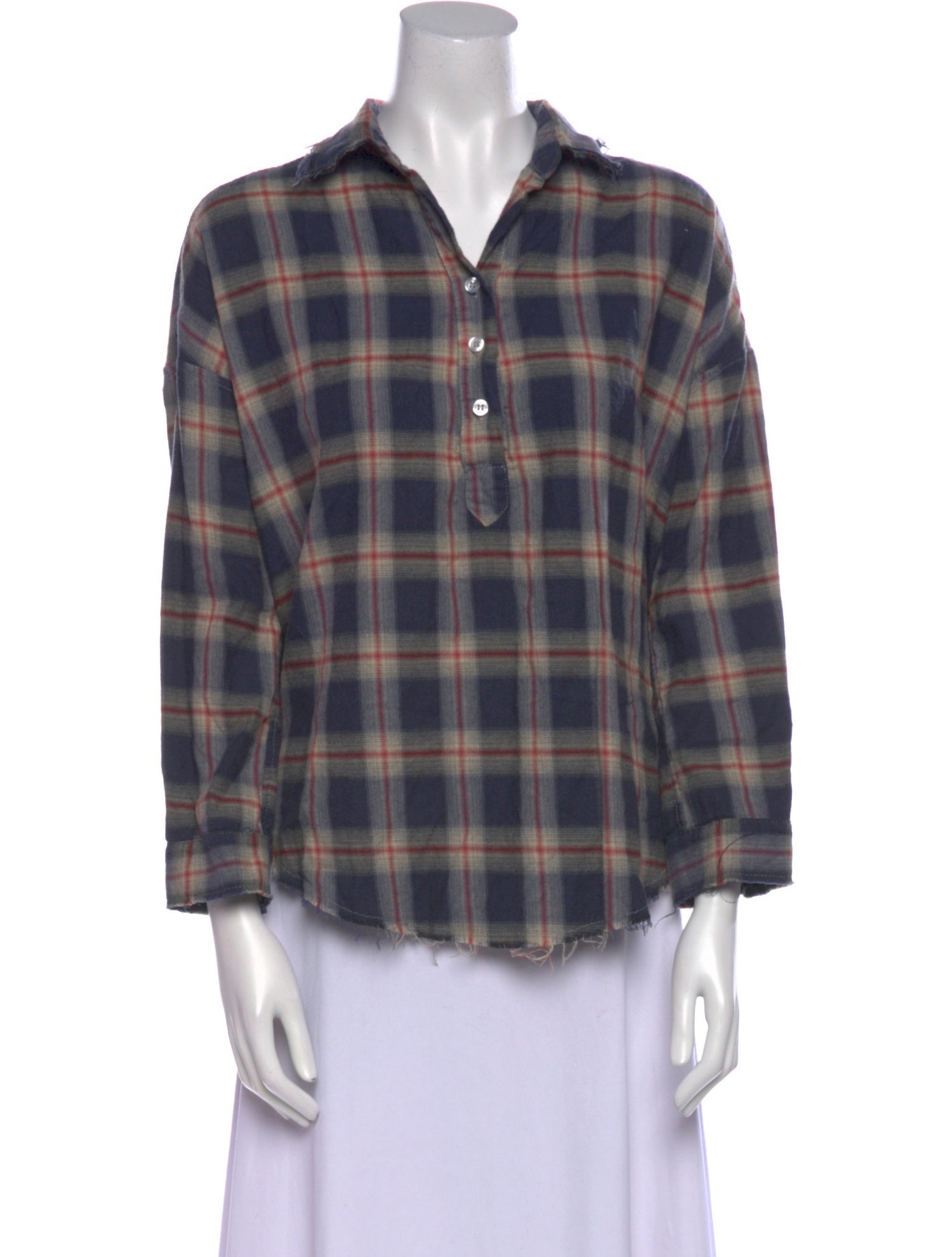 A Shirt Thing Plaid Print Three-Quarter Sleeve Button-Up Top