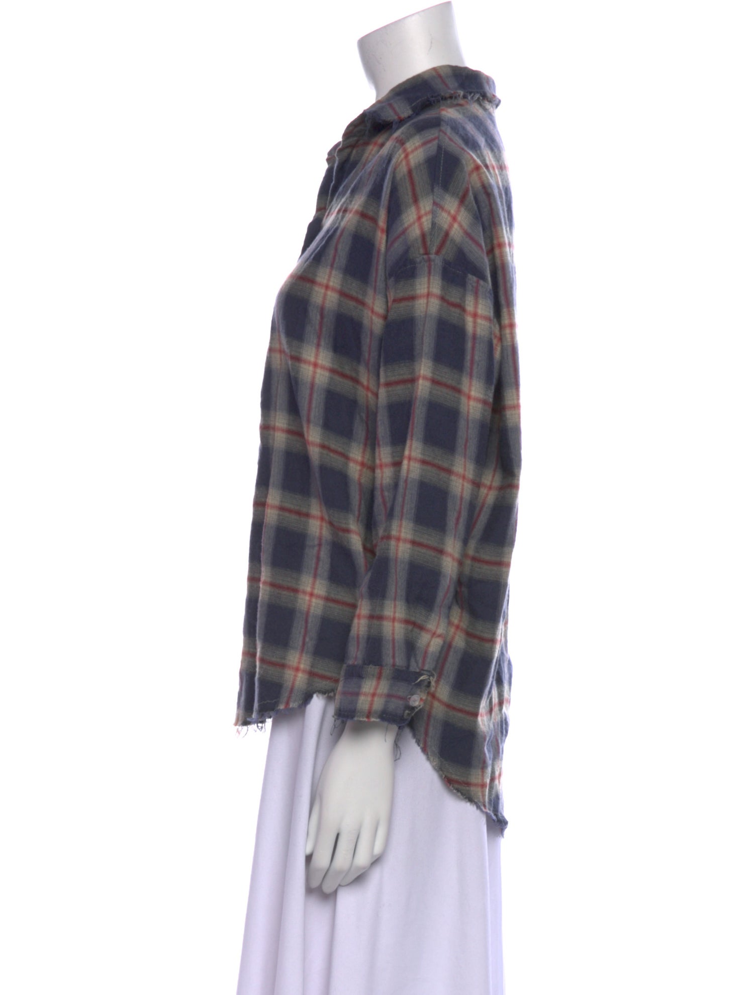 A Shirt Thing Plaid Print Three-Quarter Sleeve Button-Up Top