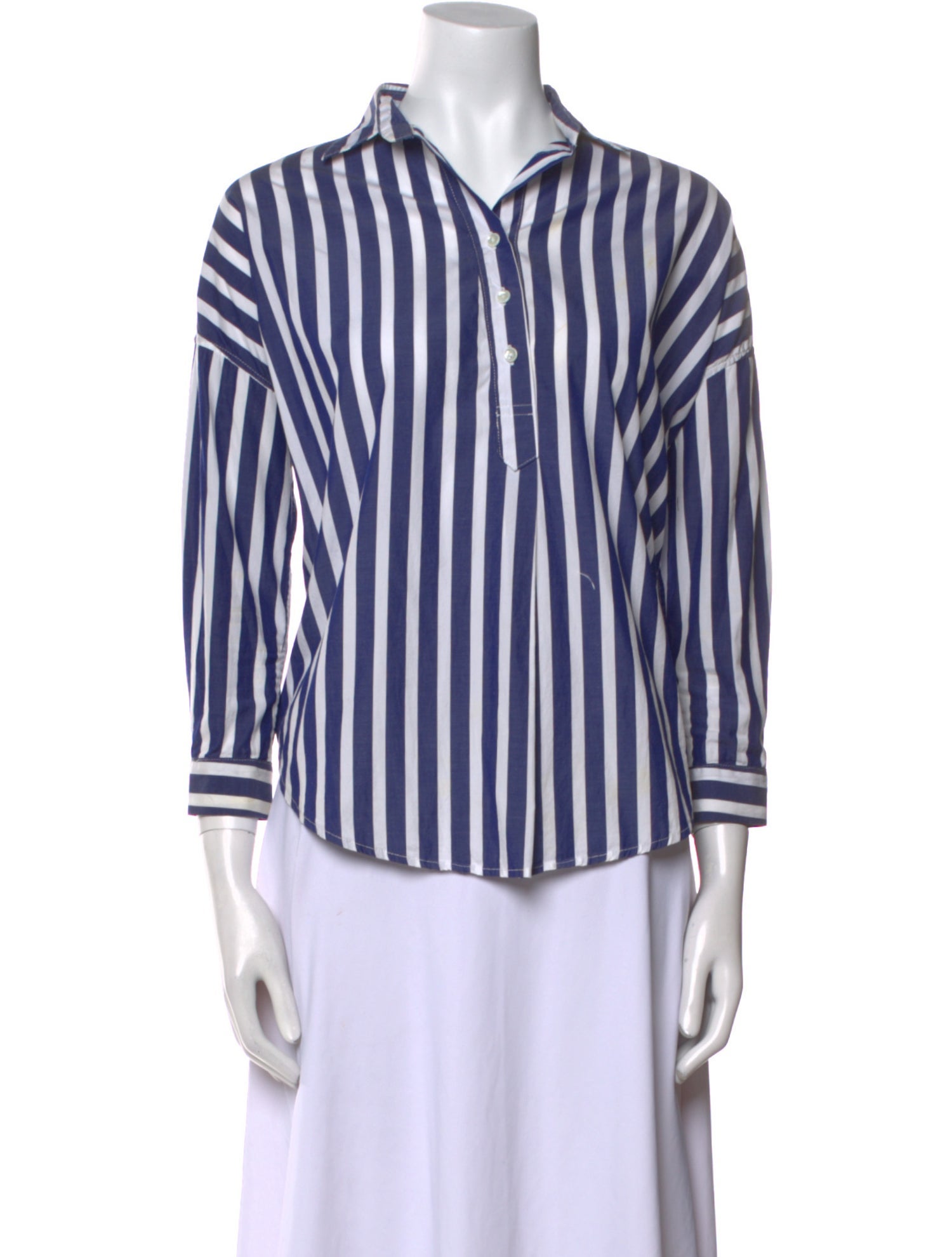 A Shirt Thing Striped Three-Quarter Sleeve Button-Up Top