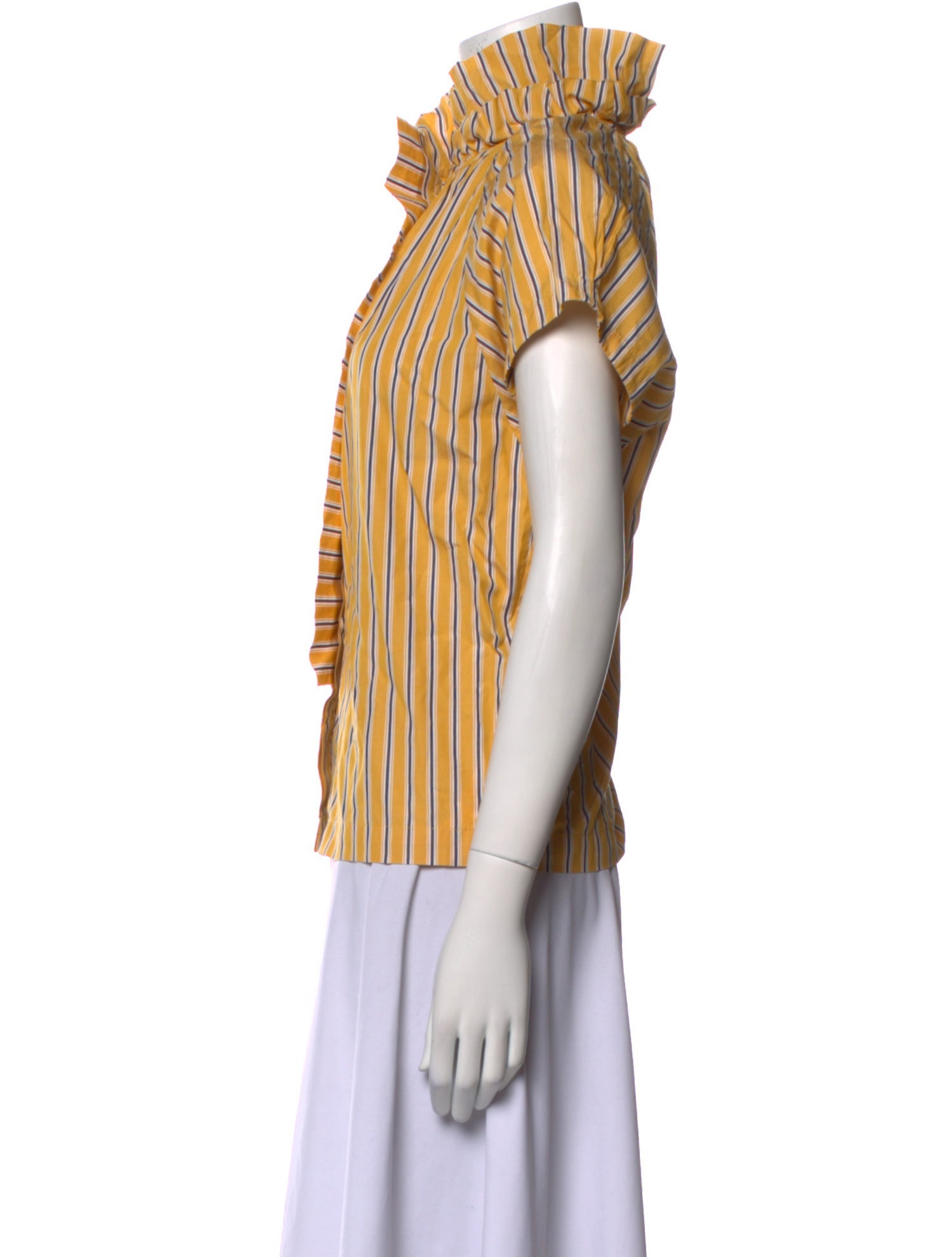 A Shirt Thing Striped Mock Neck Button-Up Top