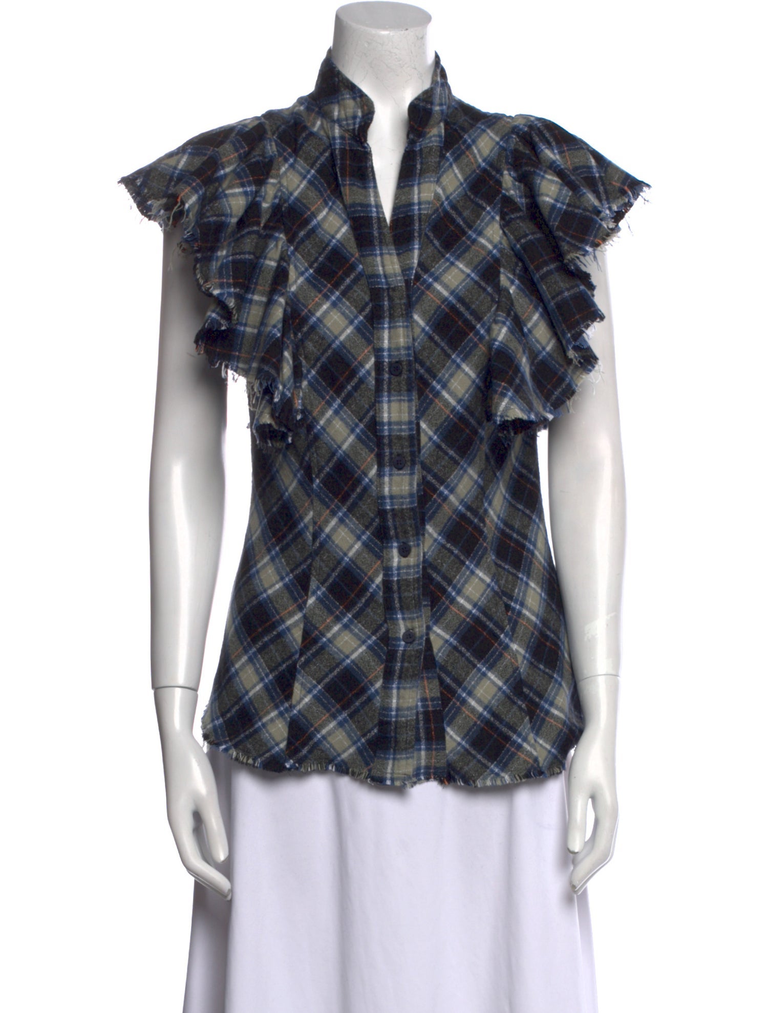 A Shirt Thing Plaid Print Mock Neck Button-Up Top