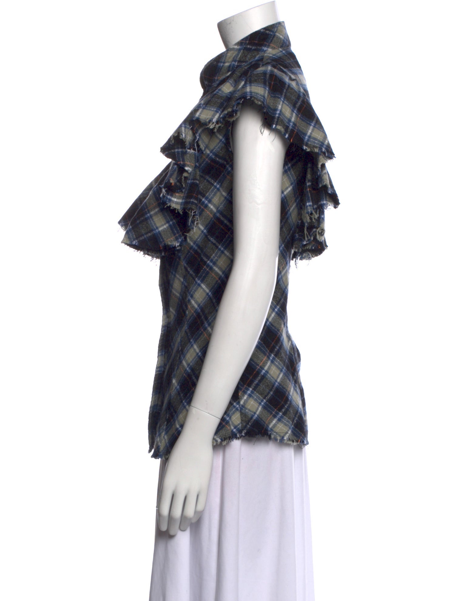 A Shirt Thing Plaid Print Mock Neck Button-Up Top