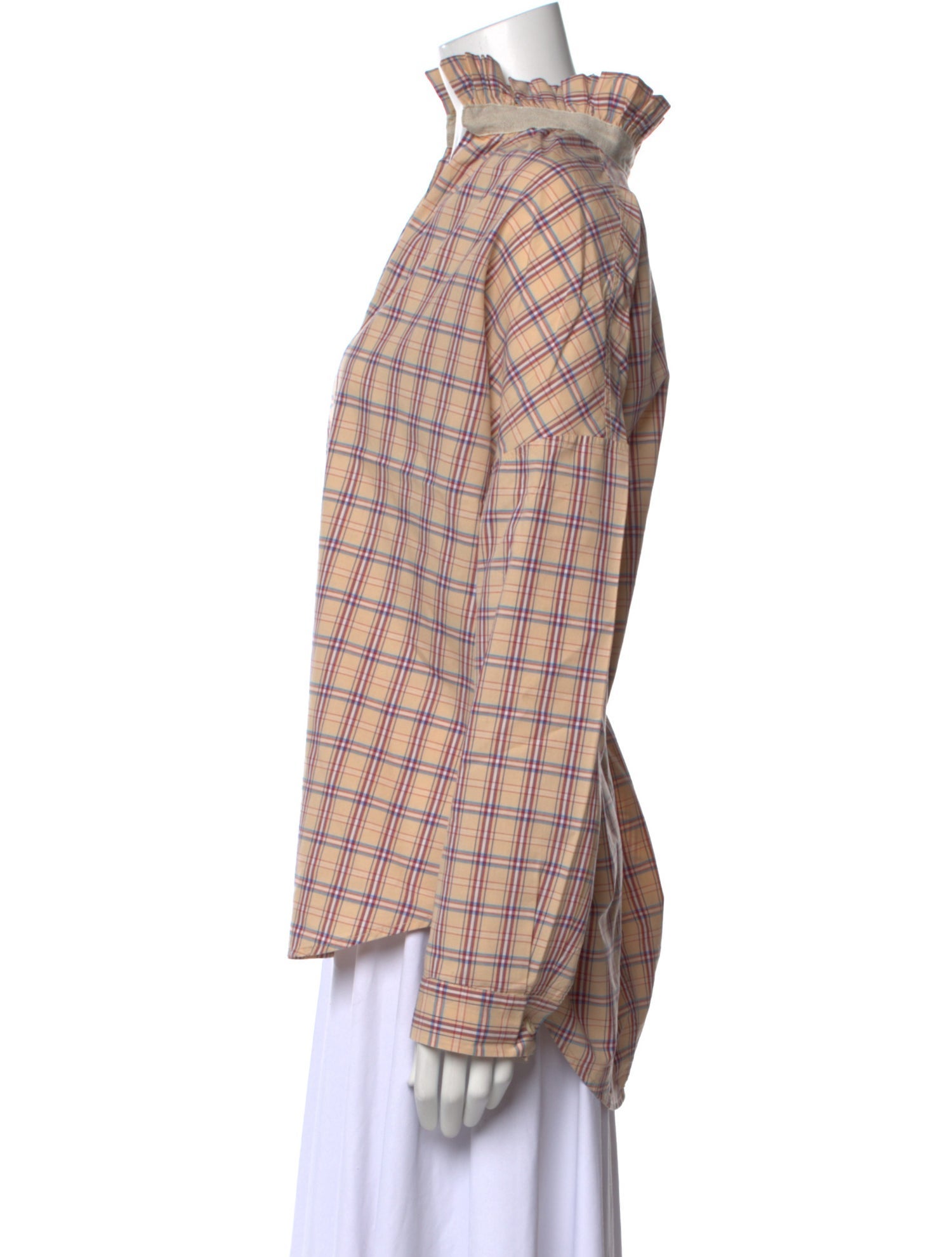 A Shirt Thing Plaid Print Cowl Neck Button-Up Top