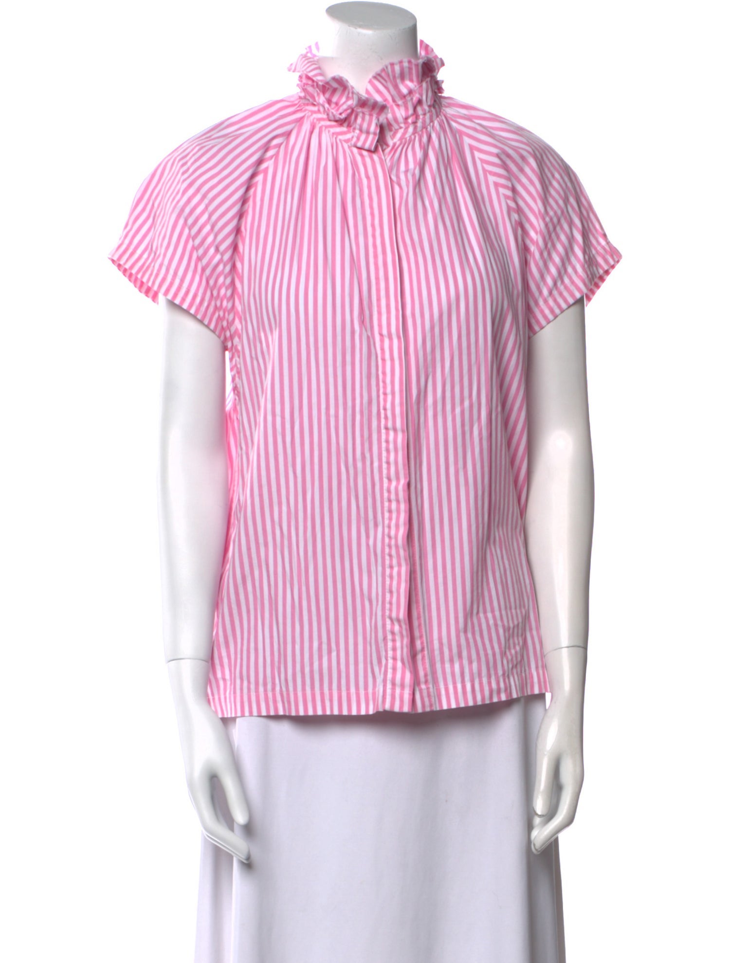 A Shirt Thing Striped Mock Neck Button-Up Top