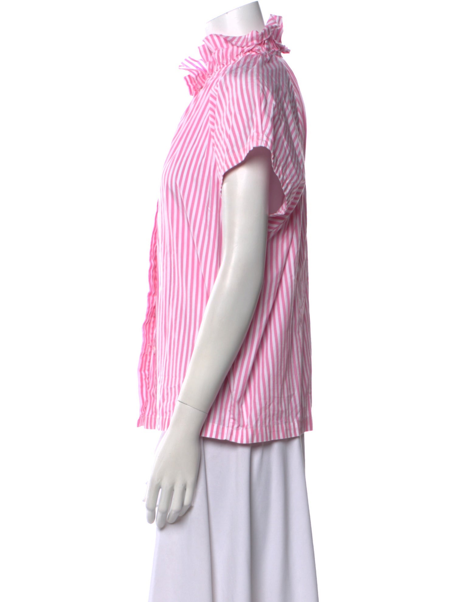 A Shirt Thing Striped Mock Neck Button-Up Top