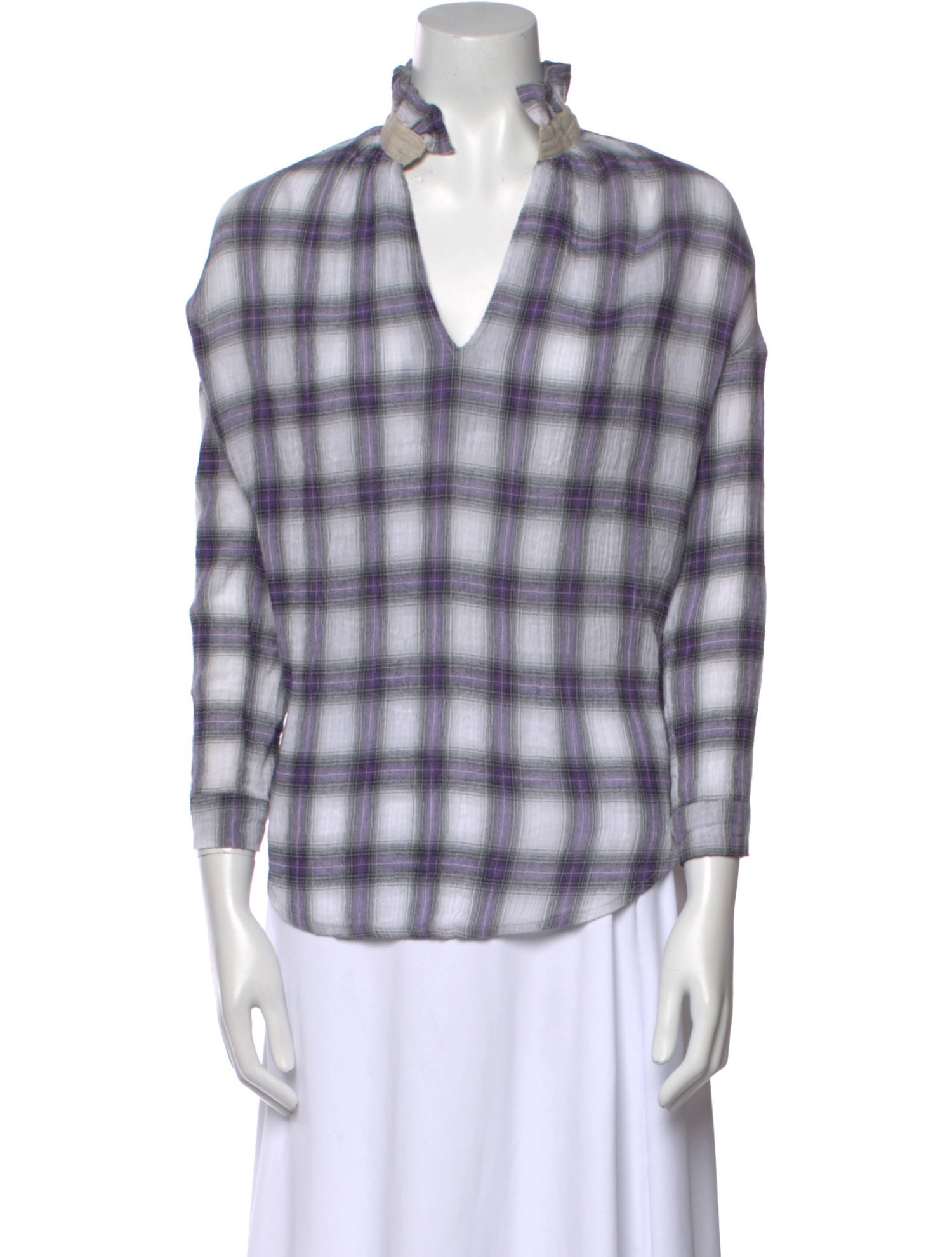 A Shirt Thing Plaid Print Three-Quarter Sleeve Button-Up Top