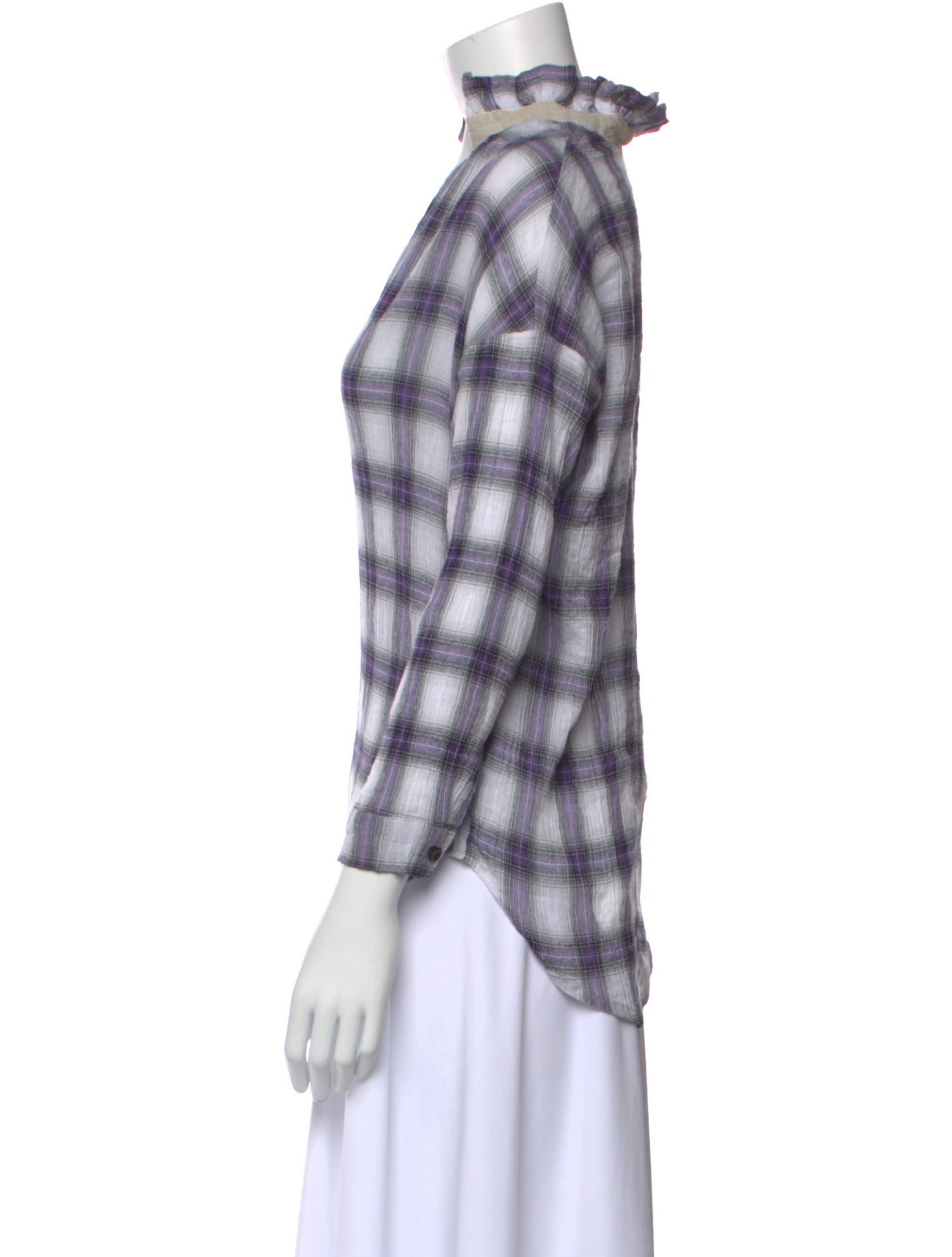 A Shirt Thing Plaid Print Three-Quarter Sleeve Button-Up Top