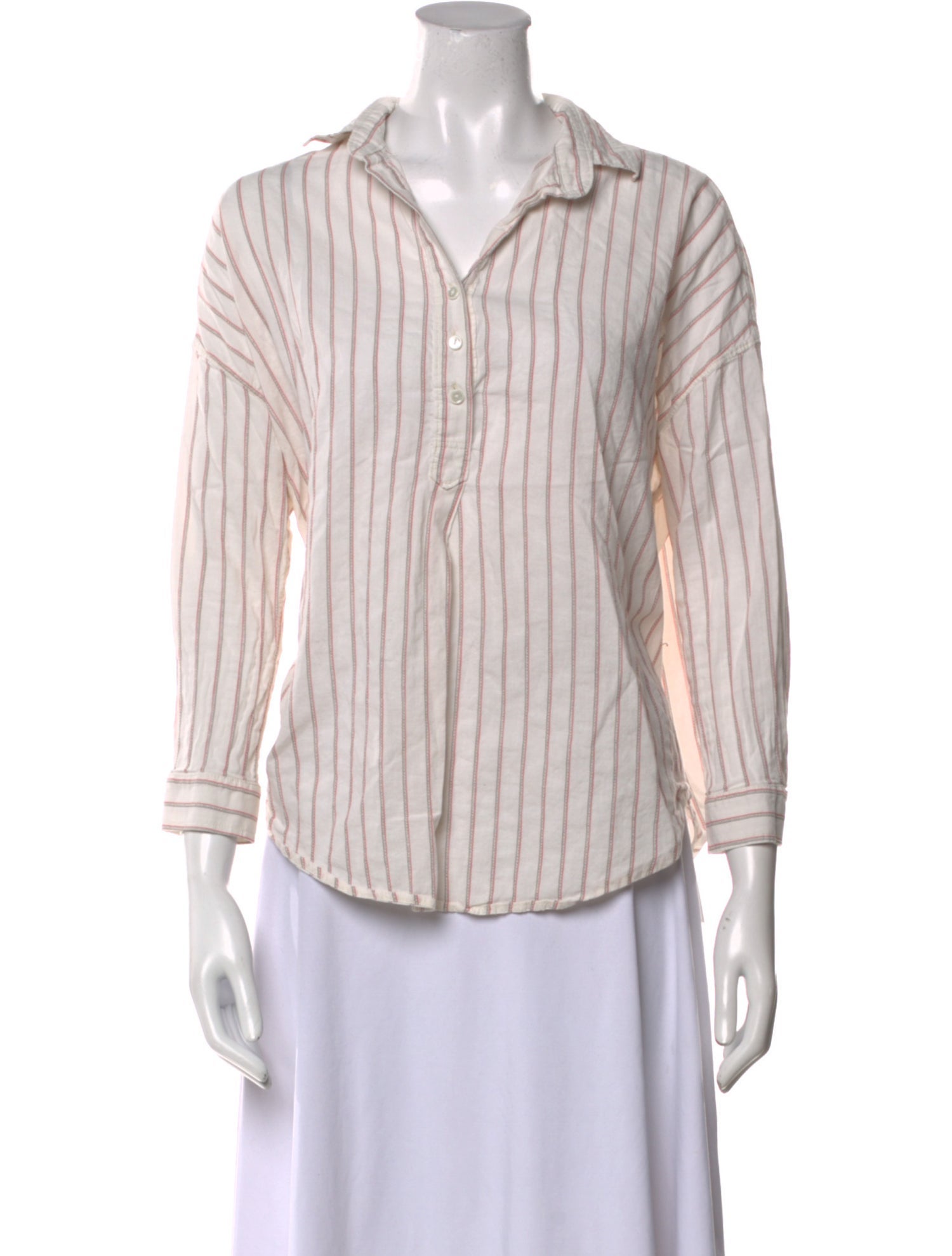 A Shirt Thing Striped Three-Quarter Sleeve Button-Up Top