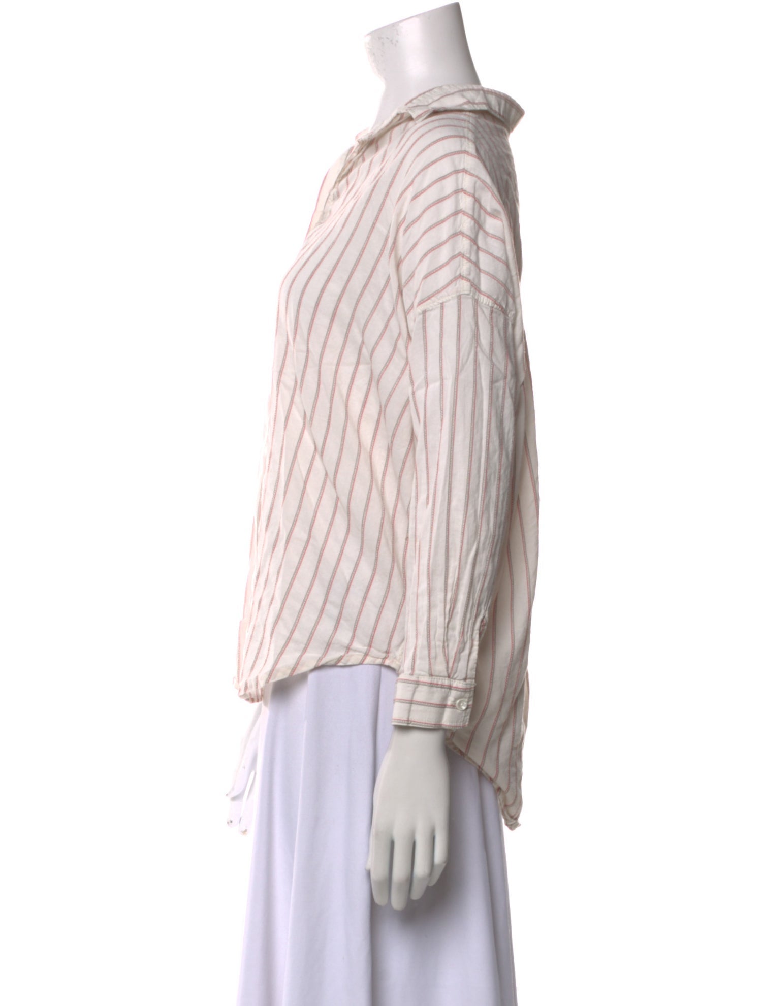 A Shirt Thing Striped Three-Quarter Sleeve Button-Up Top