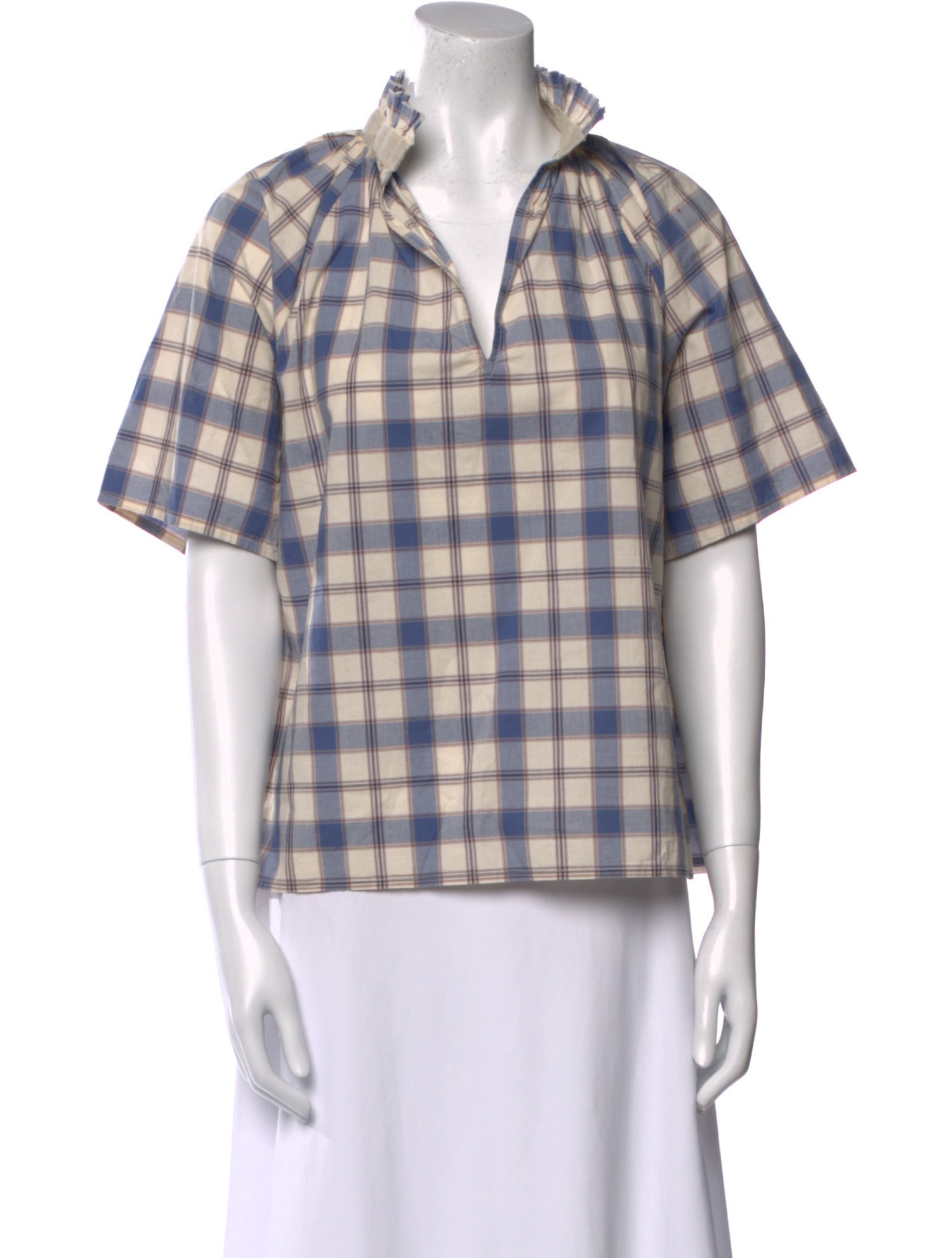 A Shirt Thing Plaid Print Short Sleeve Button-Up Top