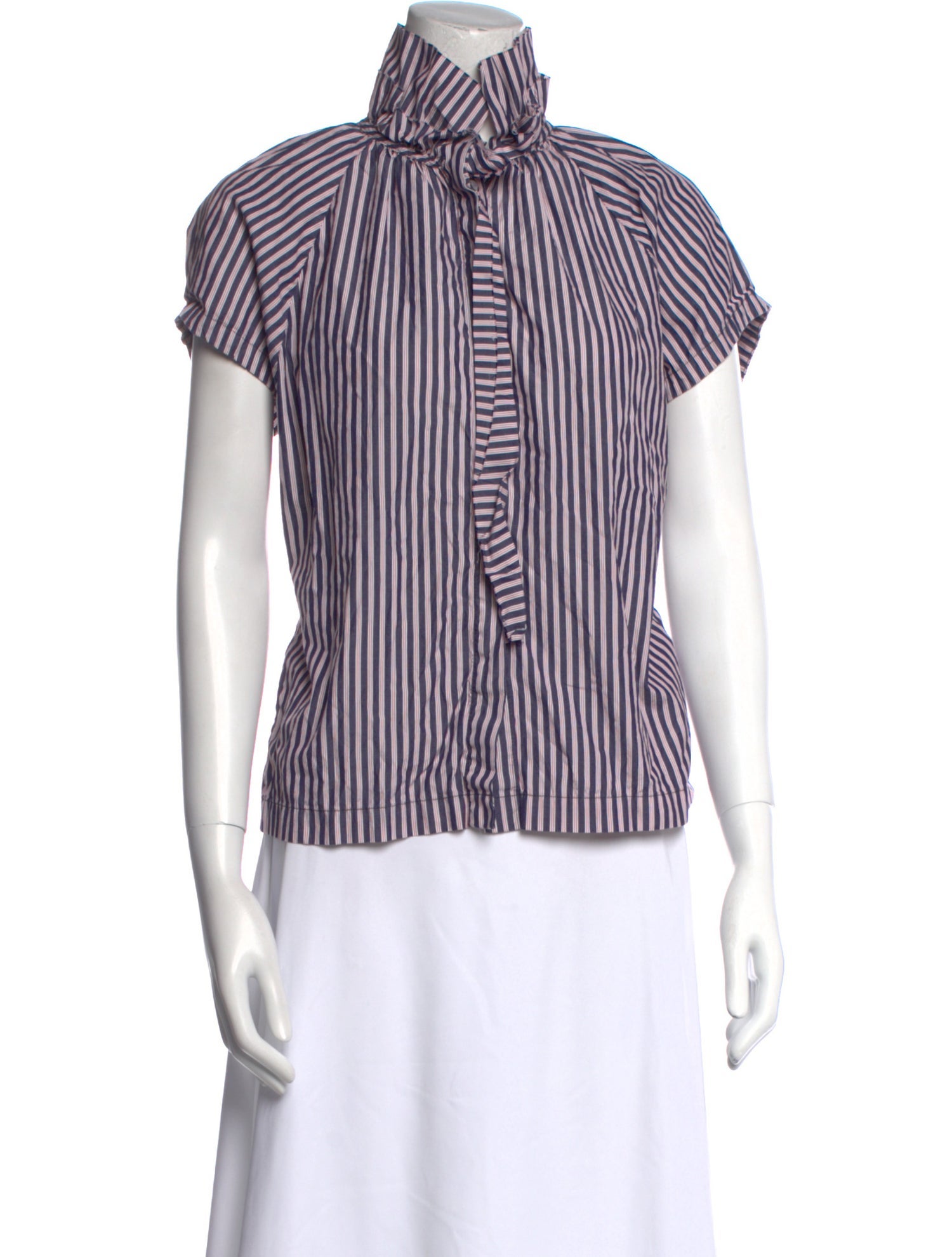 A Shirt Thing Striped Mock Neck Button-Up Top