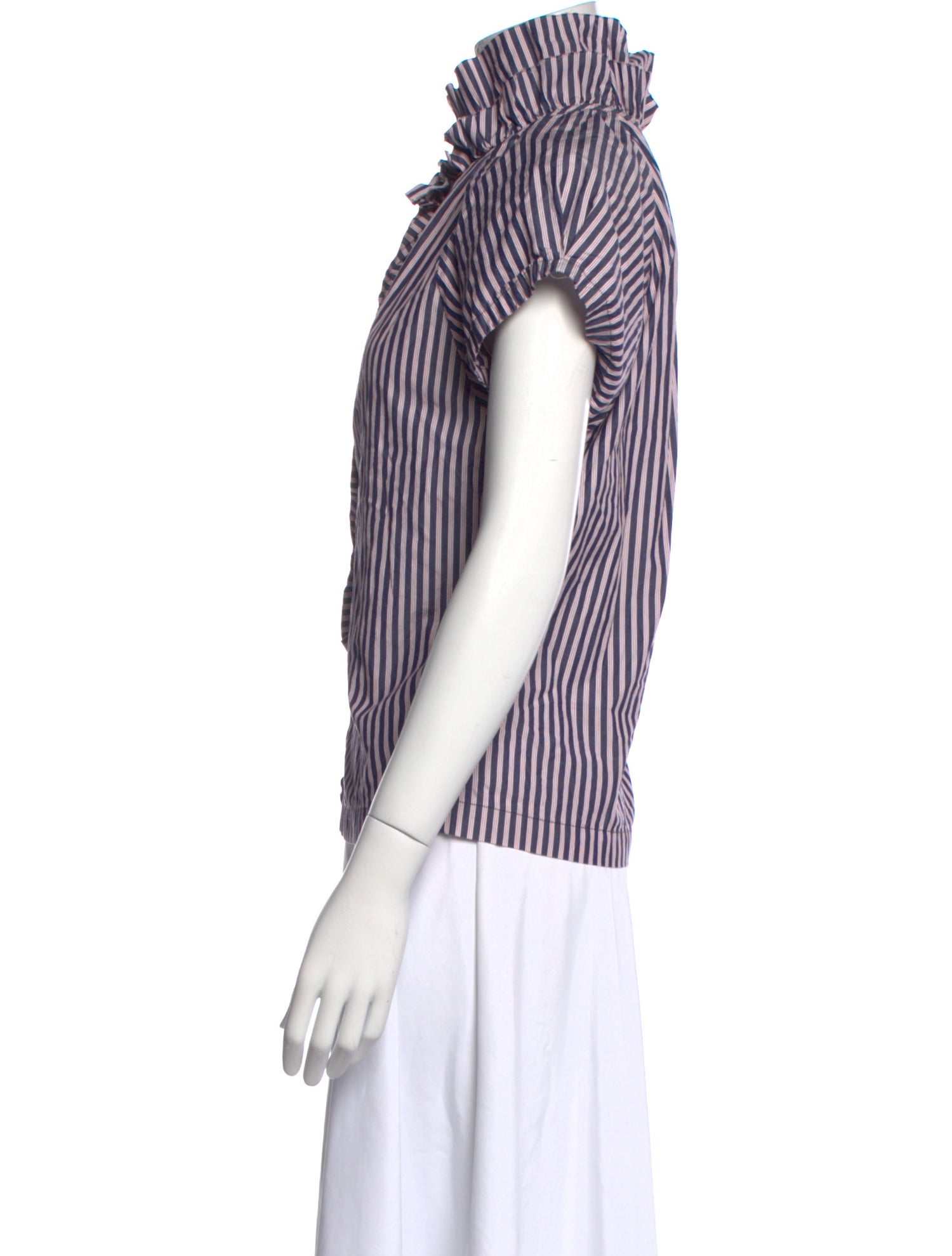 A Shirt Thing Striped Mock Neck Button-Up Top