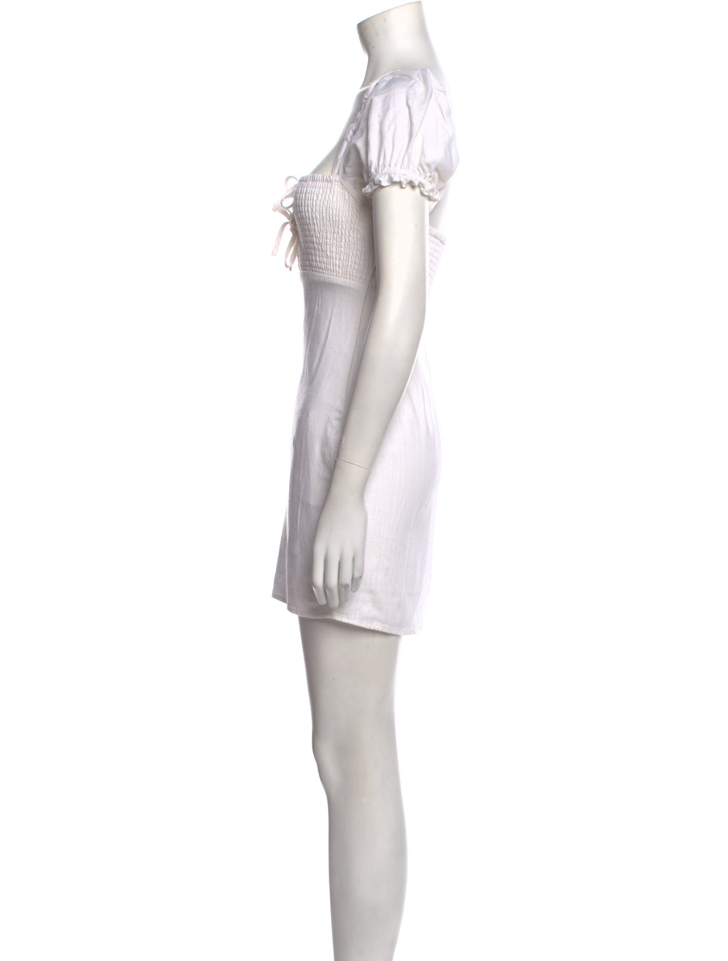 Holipick Women's Long Sleeve Short Summer Dress - Shirred Ruffle Square Neckline Mini Dress - White, Size Medium