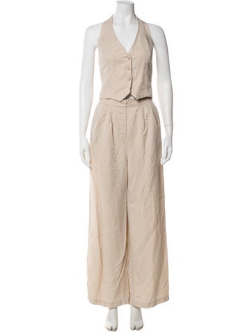 Pre-owned Astr V-neck Jumpsuit In Neutral