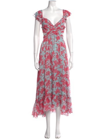 Pre-owned Astr Floral Print Long Dress In Pink