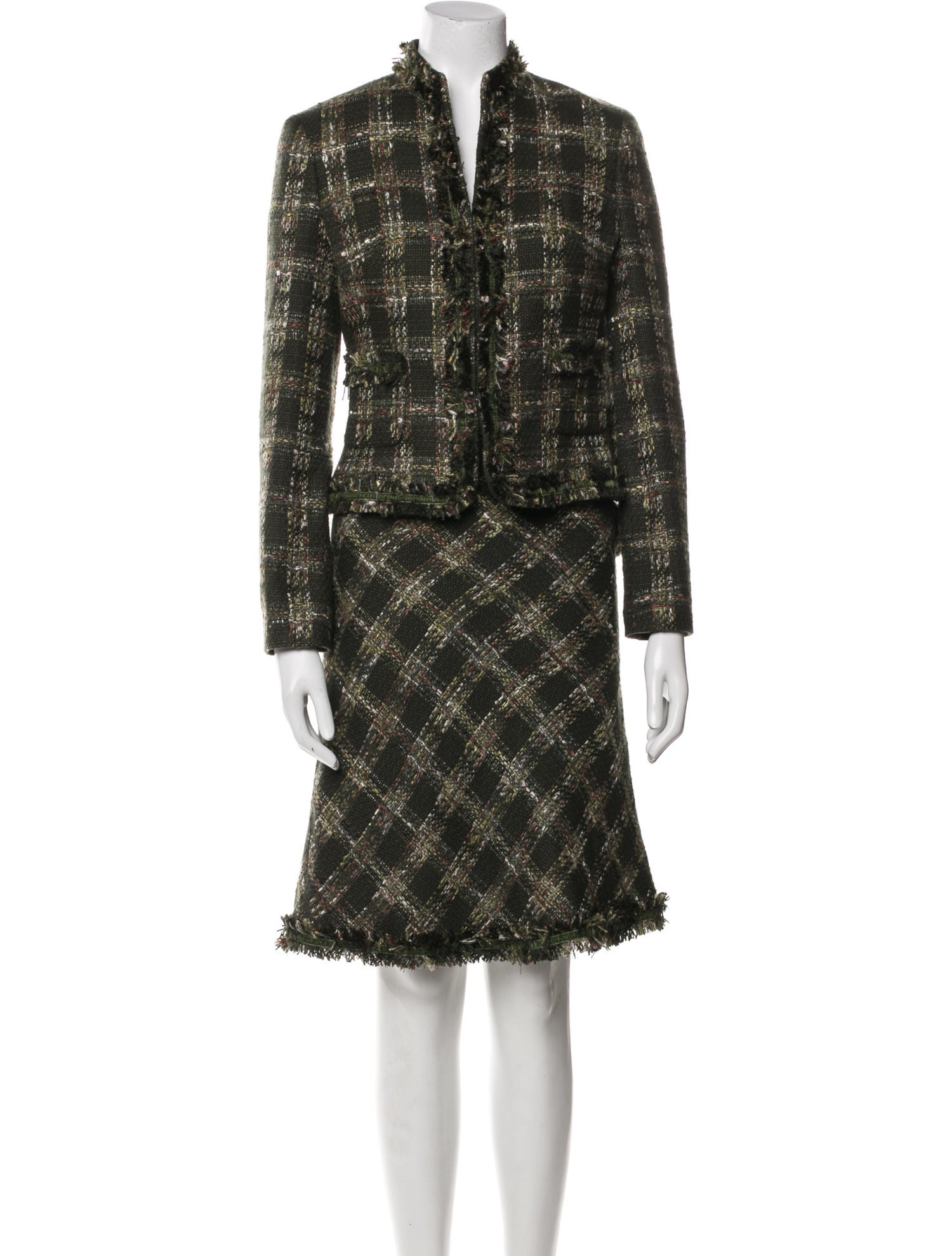 Allen Schwartz Printed Fringe Trim Accent Skirt Suit