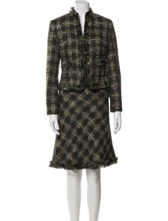 Allen Schwartz Printed Fringe Trim Accent Skirt Suit