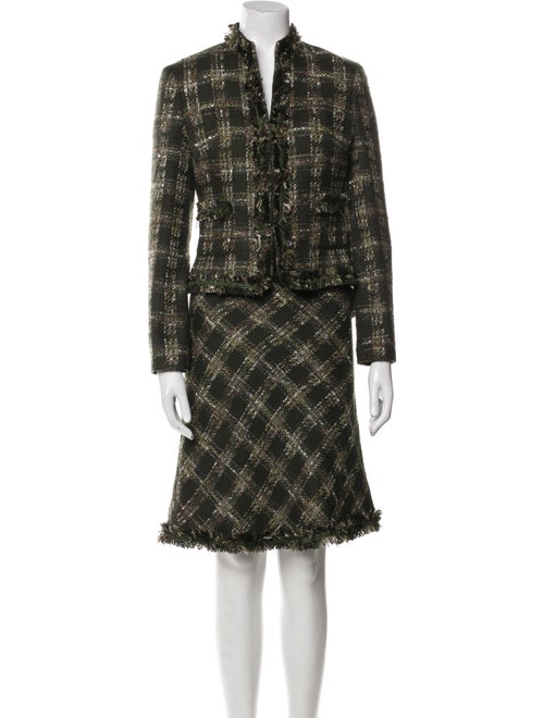 Allen Schwartz Printed Fringe Trim Accent Skirt Suit