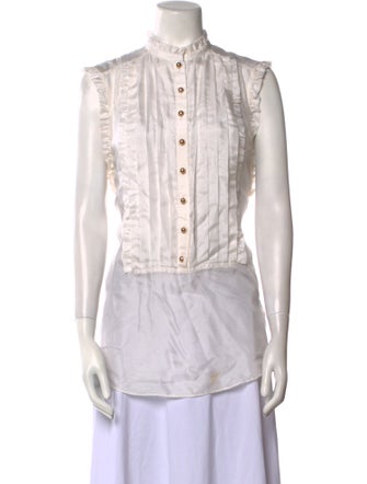 Alice by Temperley Silk Mock Neck Button-Up Top