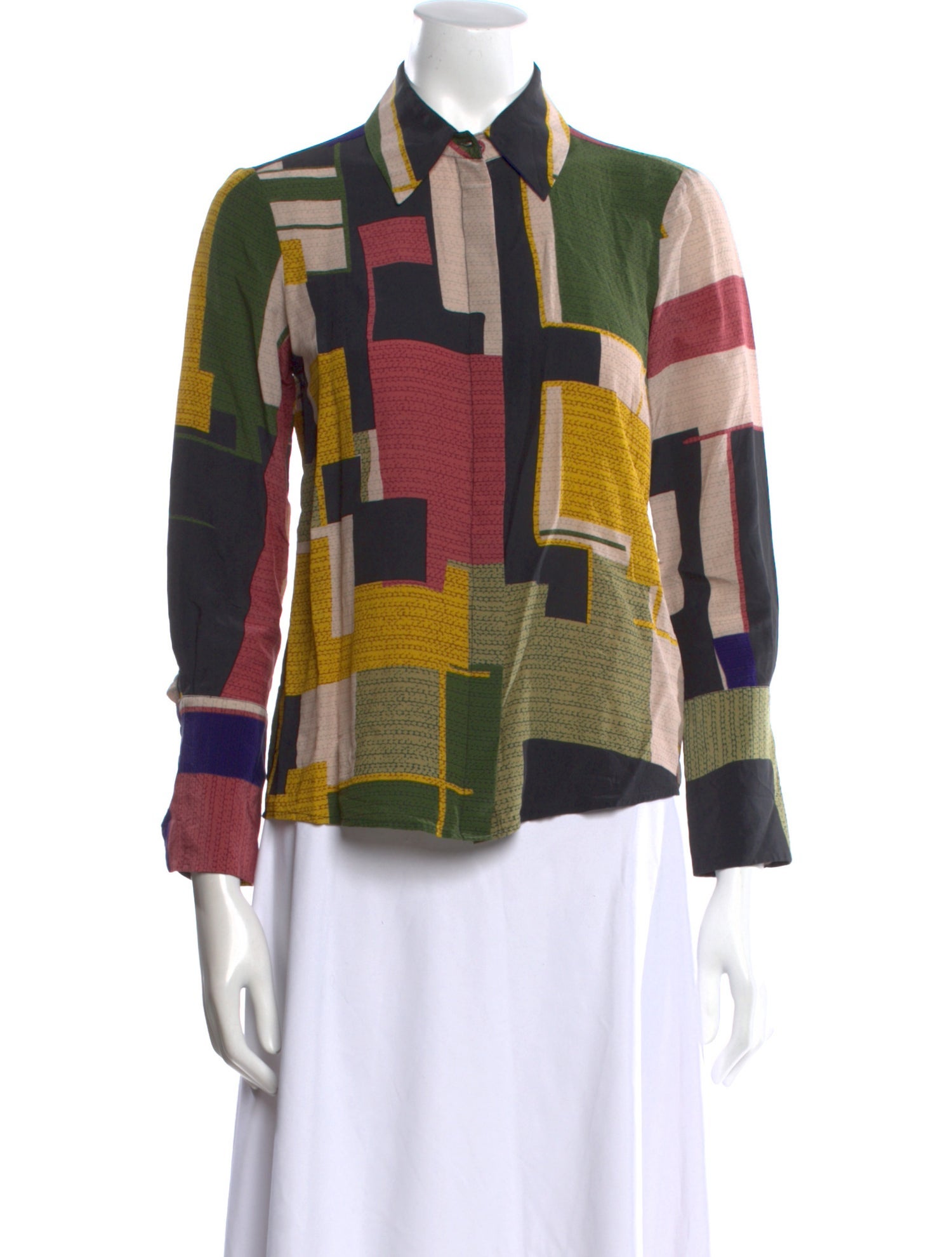 Attic And Barn Printed Long Sleeve Button-Up Top