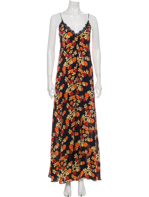 Athena Procopiou Floral Print Long Dress Black