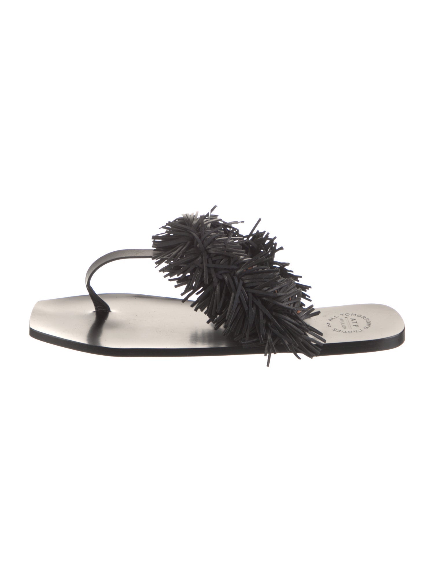 ATP Atelier Leather Fringe Trim Accent T-Strap Sandals w/ Tags