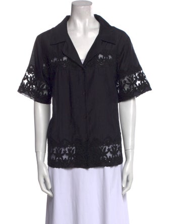 All That Remains Lace Pattern Short Sleeve Button-Up Top