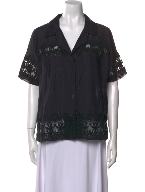 All That Remains Lace Pattern Short Sleeve Button-Up Top