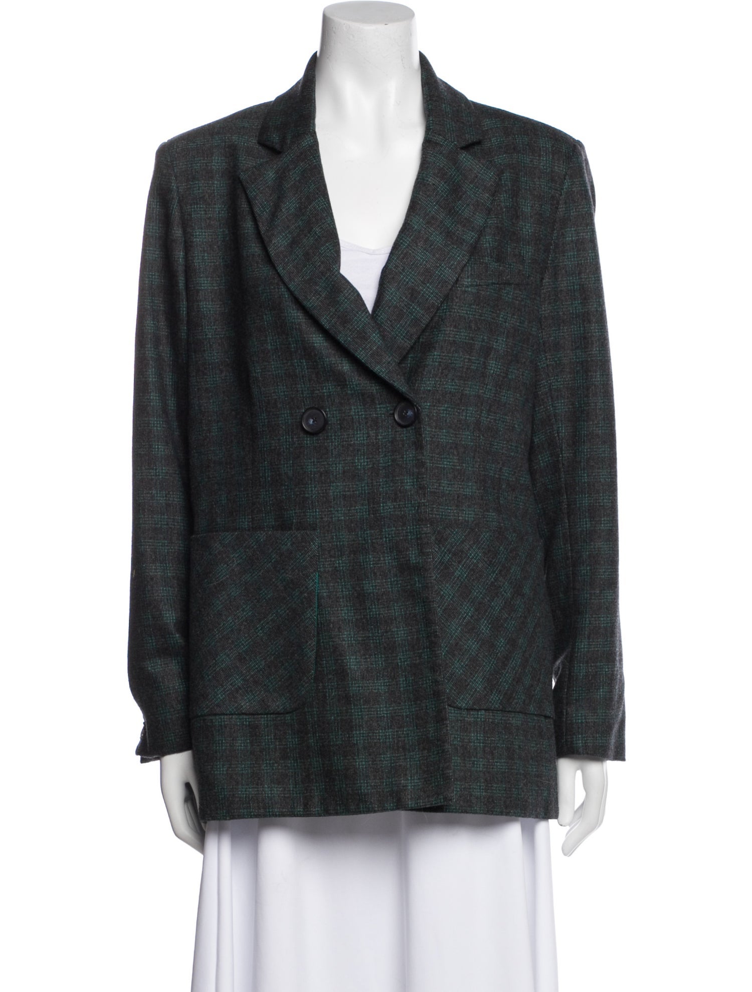 Argent Wool Plaid Print Blazer