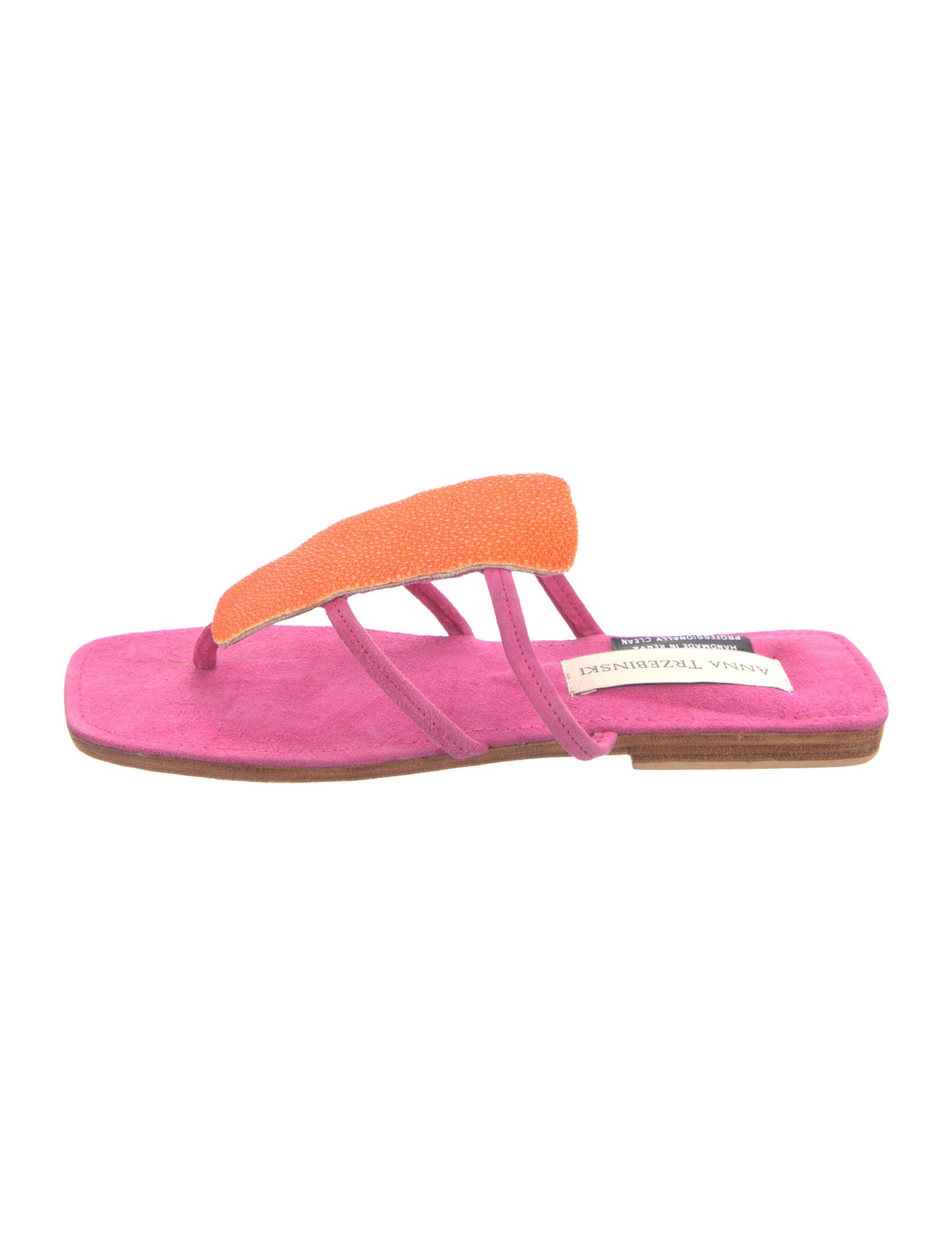 Anna Trzebinski Suede Leather Trim Embellishment Flip Flops