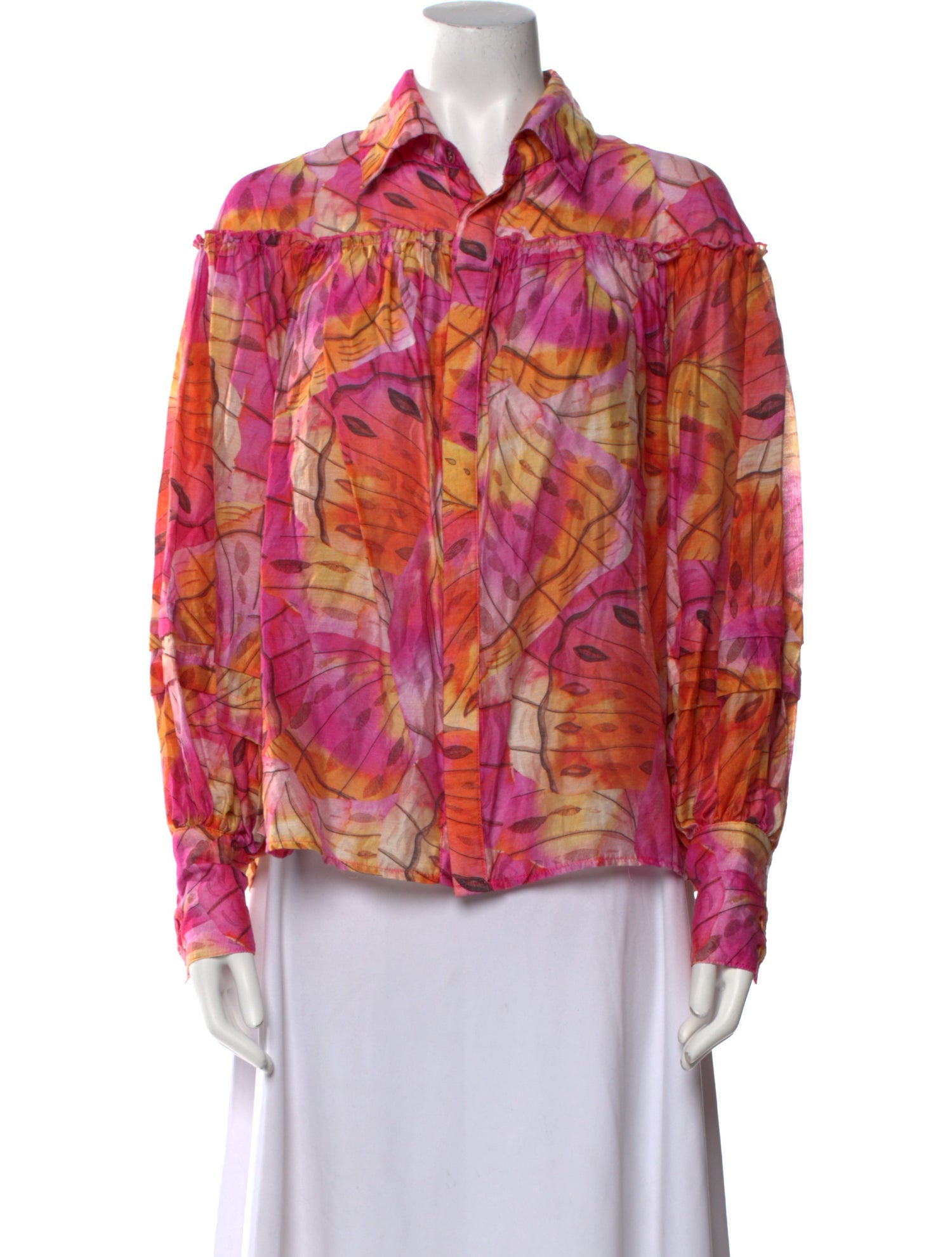 Aureta Printed Long Sleeve Button-Up Top