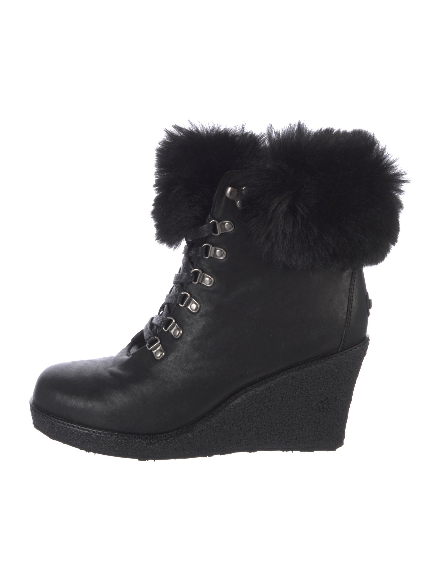 Australia Luxe Collective Leather Faux Fur Trim Lace-Up Boots