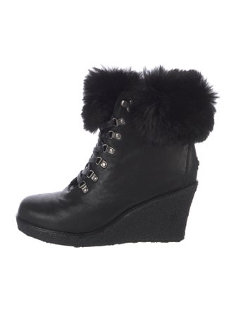 Australia Luxe Collective Leather Faux Fur Trim Lace-Up Boots