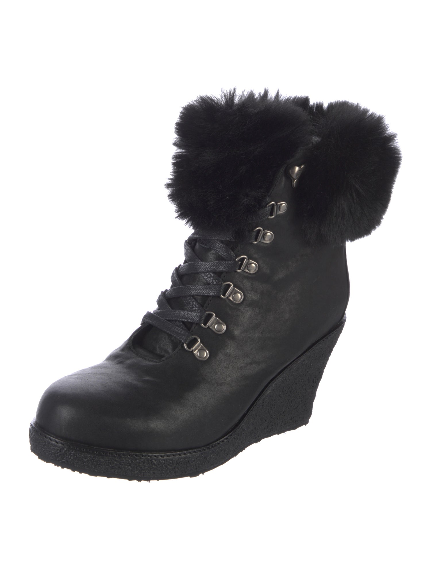 Australia Luxe Collective Leather Faux Fur Trim Lace-Up Boots