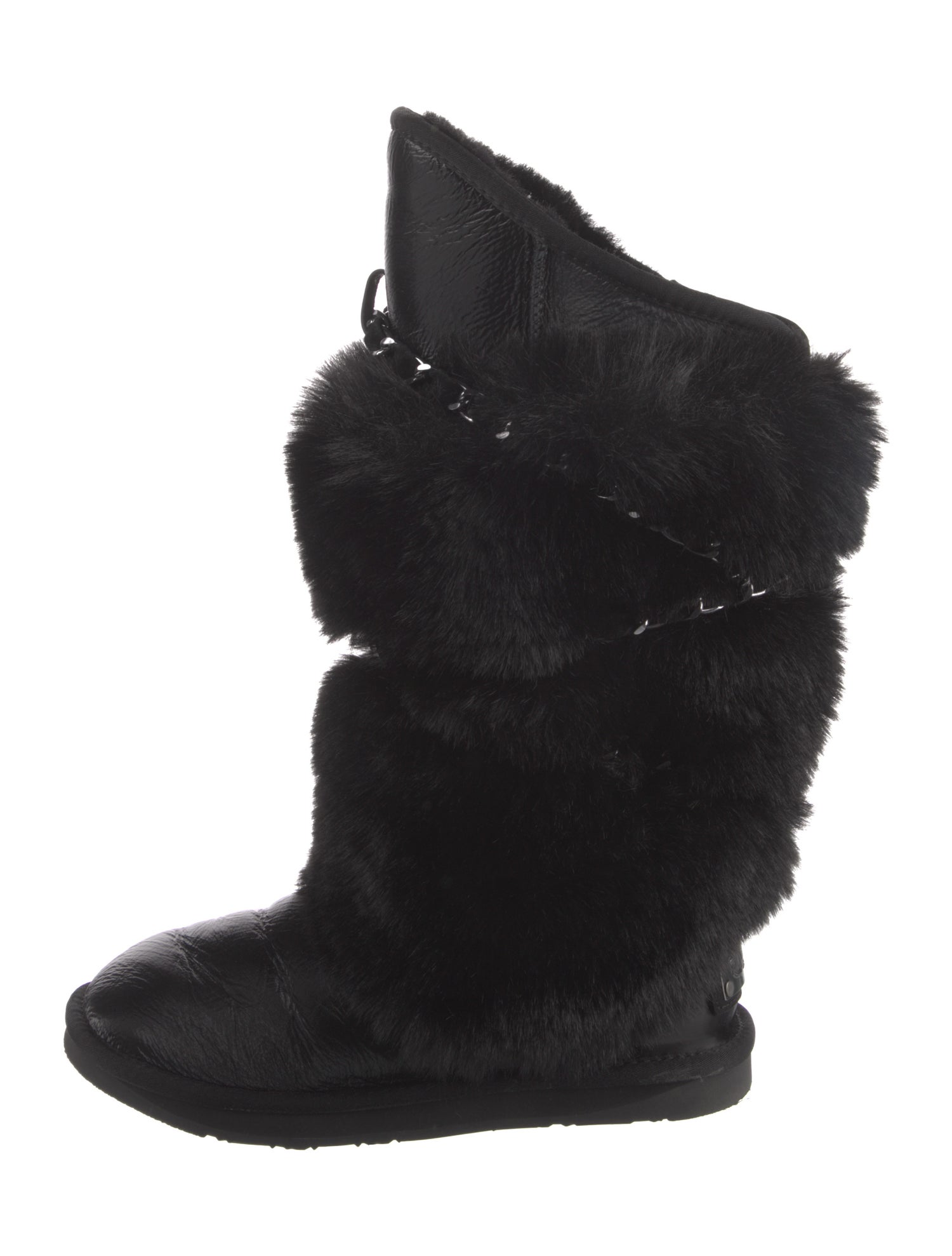 Australia Luxe Collective Patent Leather Fur Trim Lace-Up Boots