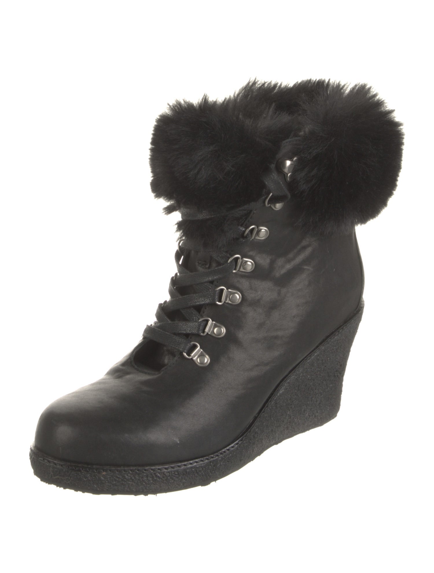 Australia Luxe Collective Leather Faux Fur Trim Lace-Up Boots