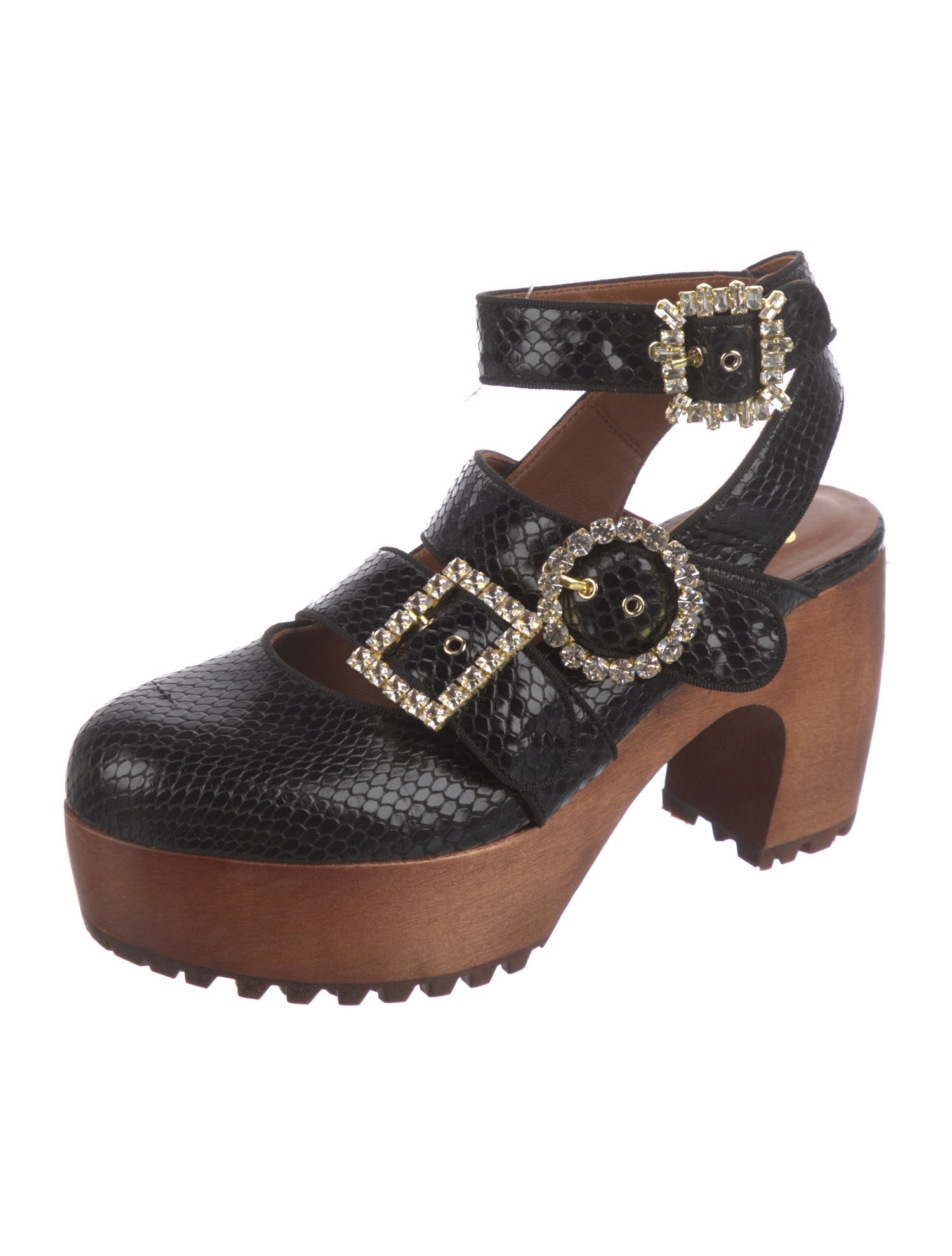 Autumn Adeigbo Embossed Leather Crystal Embellishments Slingback Pumps